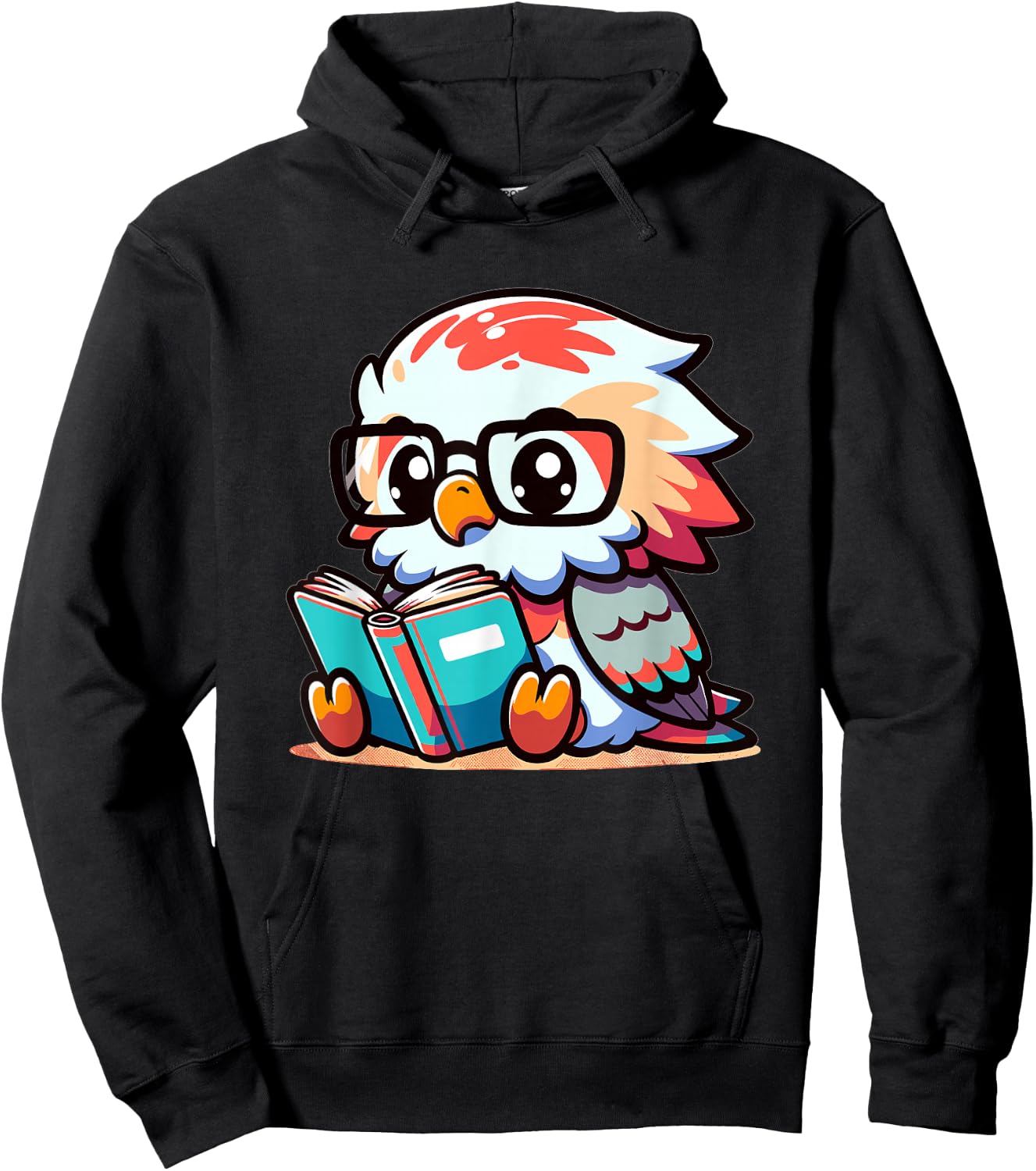 Adorable Book Lover Harpy Eagle With Reading Glasses Cute Hoodie - Hoodie | Black