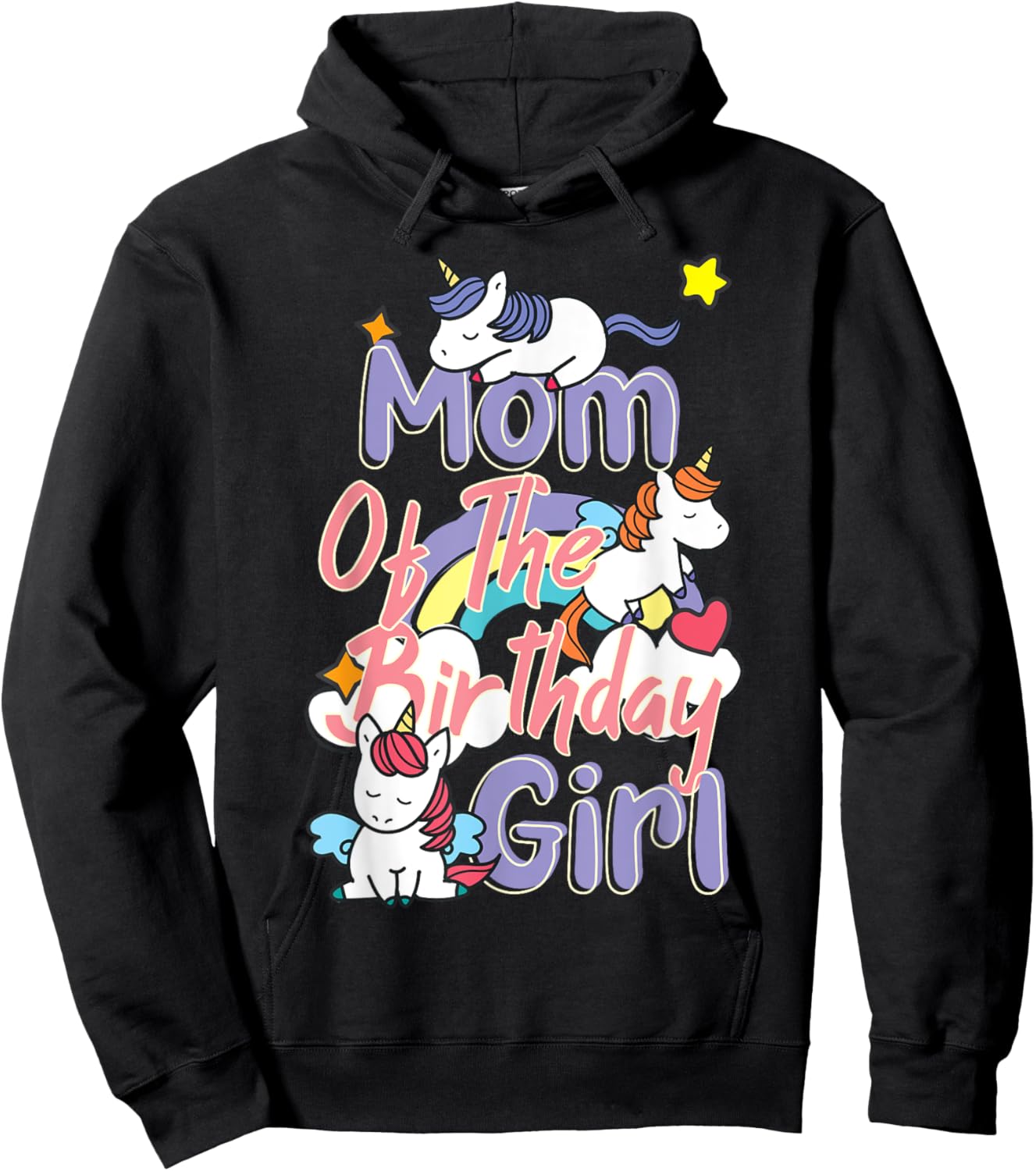 Mom Of The Birthday Girl Unicorn Matching Family Hoodie - Hoodie | Black