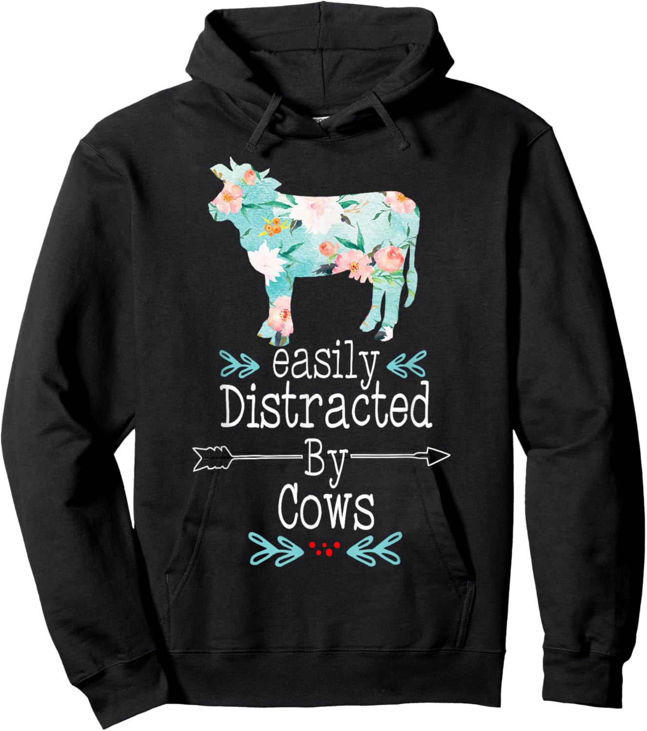Easily Distracted By Cows Flower CowGirl Farmer Heifer Women Hoodie - Hoodie | Black