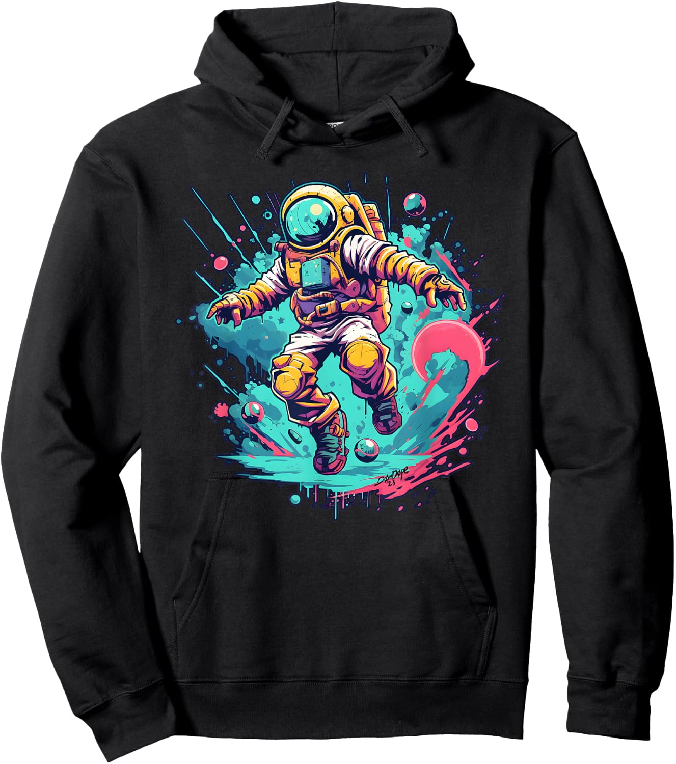 Doped Don -Adults Multicolor Astronaut Small Classic Fit Short Sleeve Hoodie - Hoodie | Black
