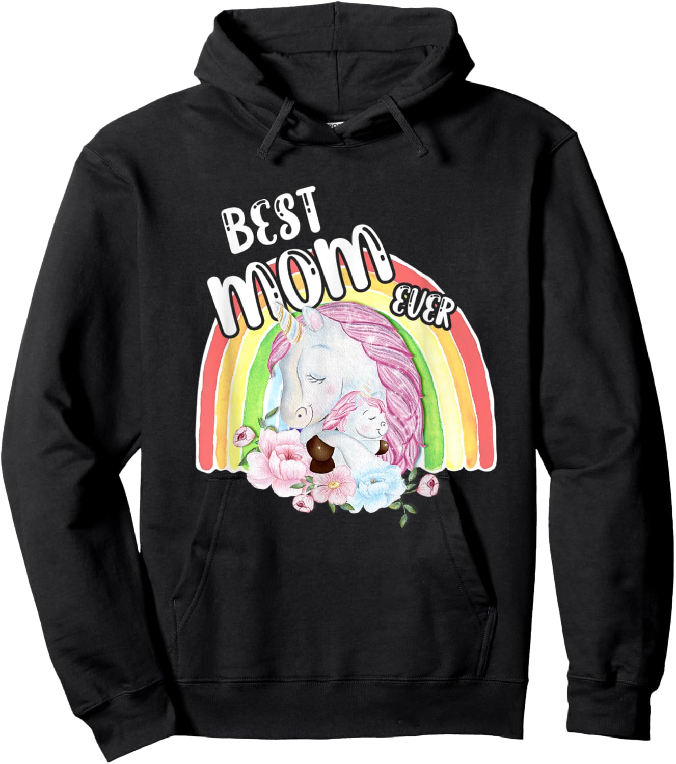 Best Mom Ever Rainbow Unicorn and Baby Cute Mother's Day Hoodie - Hoodie | Black