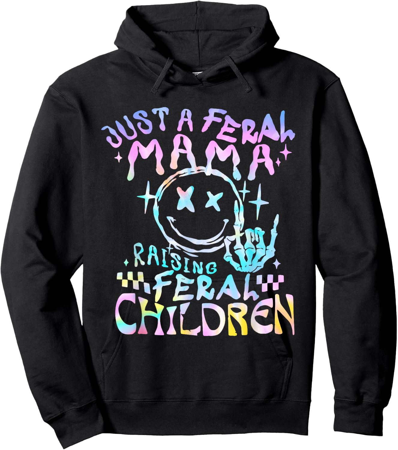 Retro Groovy Just a Feral mama busy raising feral children Hoodie - Hoodie | Black