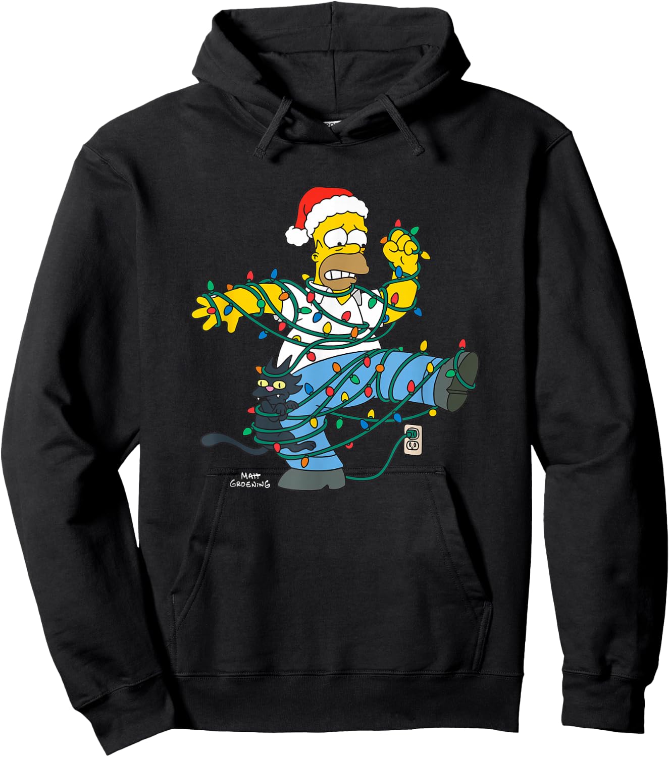 The Simpsons Holiday Homer Simpson Christmas Lights Tangle Hoodie - Hoodie | Black