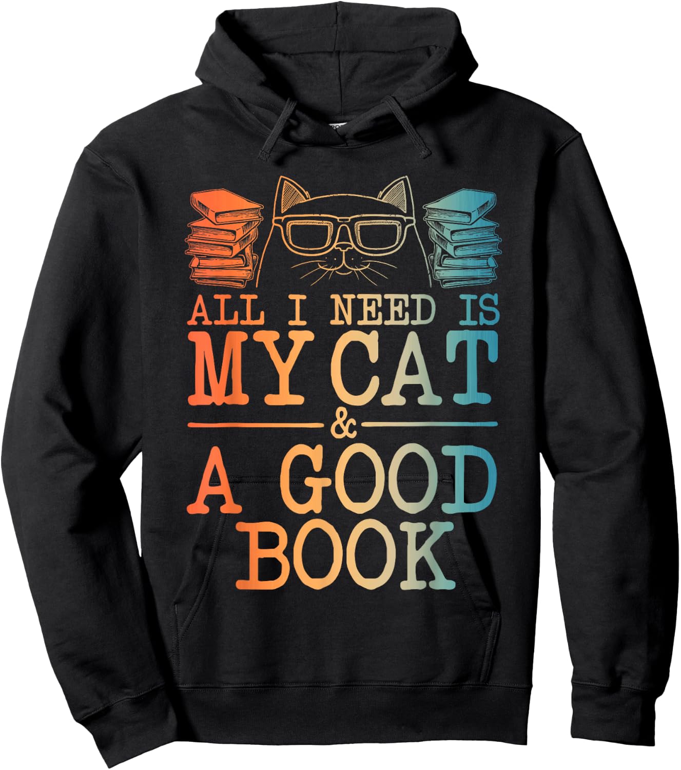 Cat & Book Art Women Cat Librarian Novel Book Lover Hoodie - Hoodie | Black