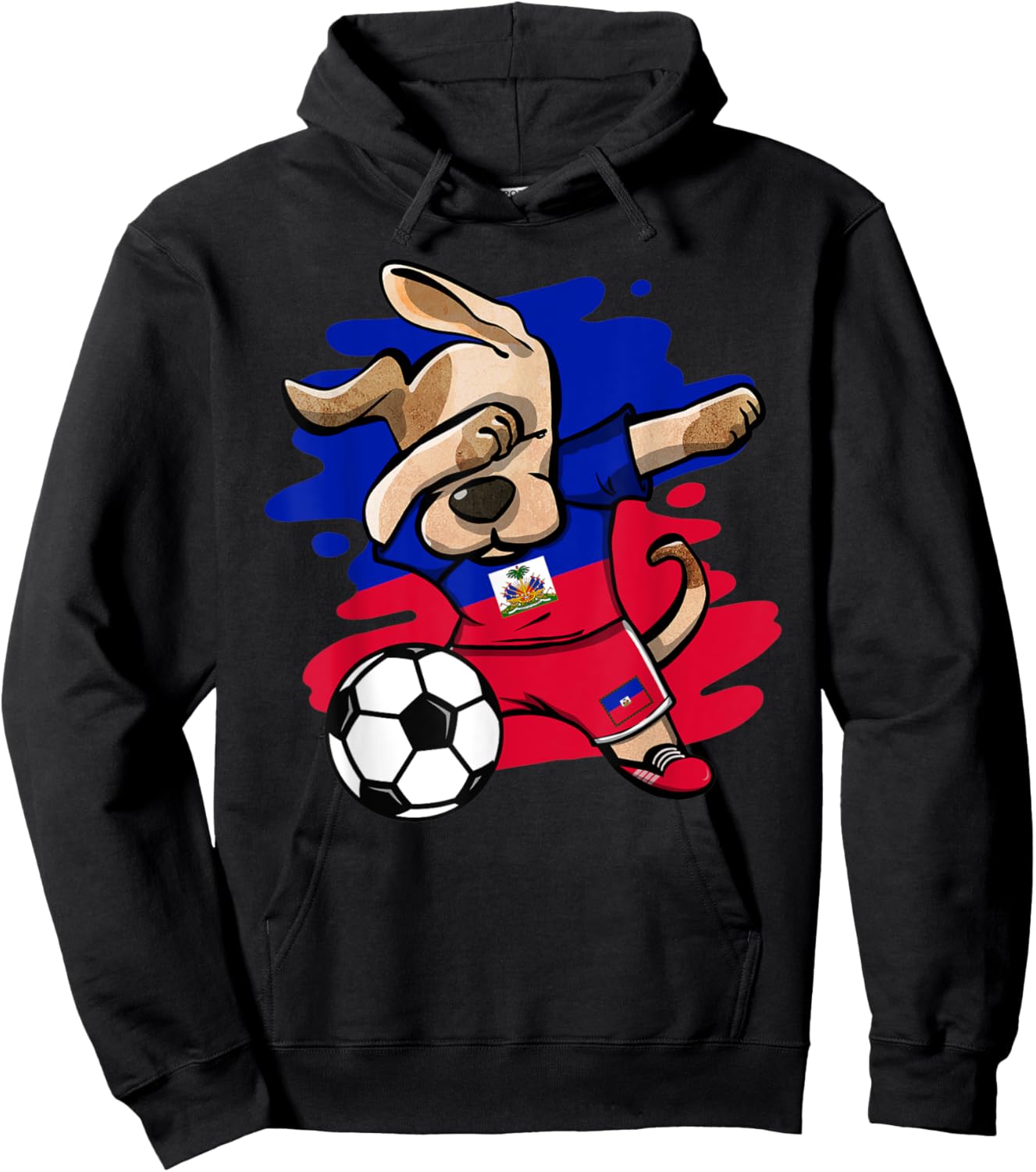 Dabbing Dog Haiti Soccer Fans Jersey Haitian Flag Football Men Women Kids Hoodie - Hoodie | Black