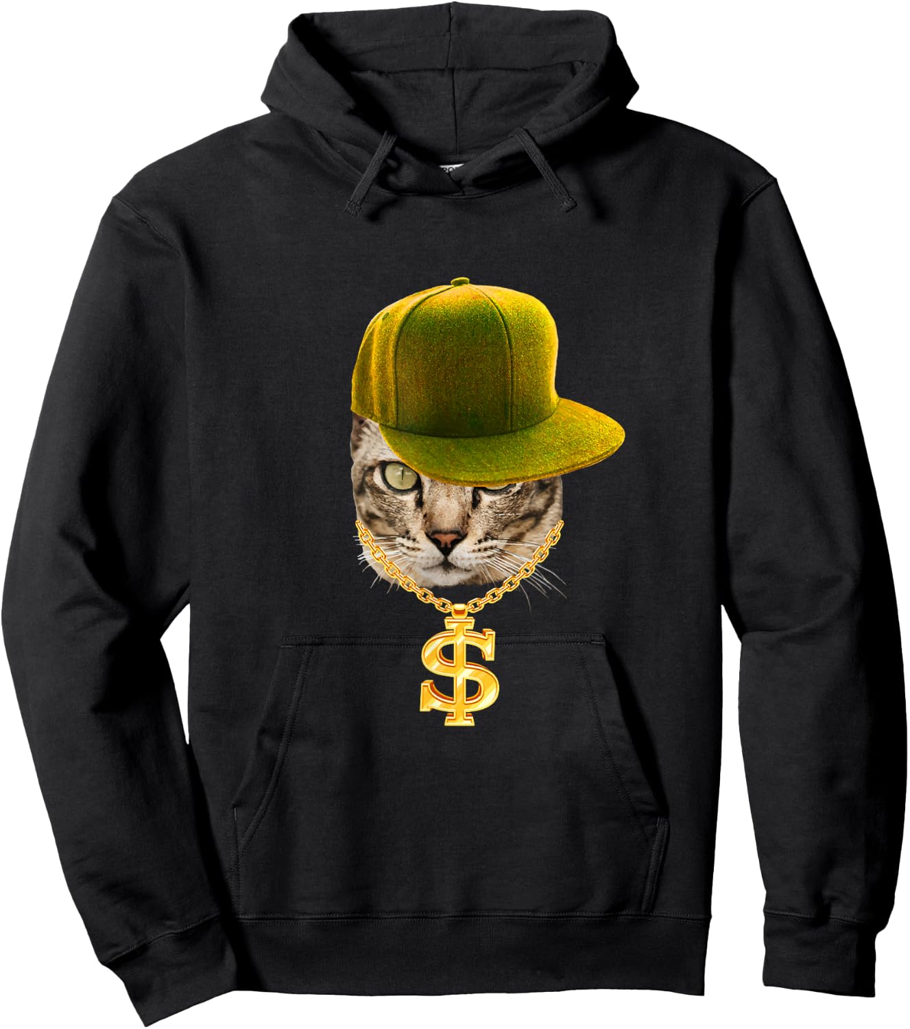 Rapper Cat with Cap and Chain Ghetto Hip Hop Culture Hoodie - Hoodie | Black