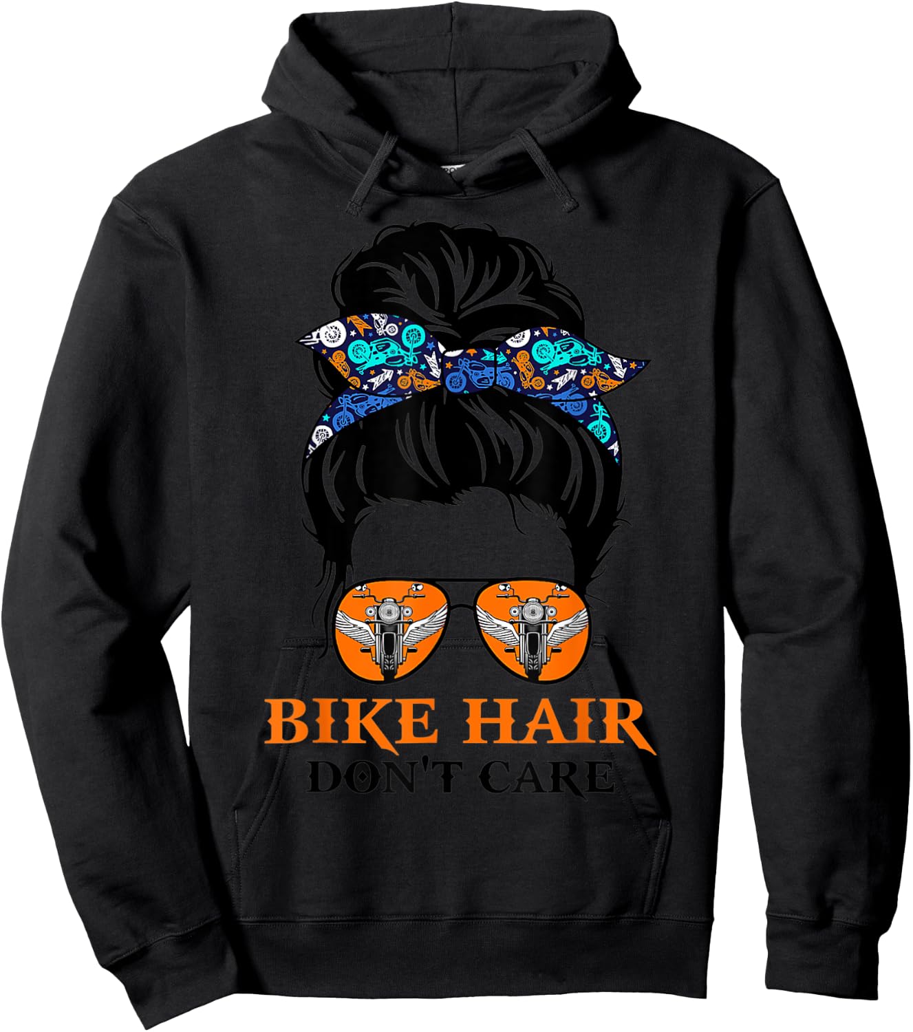Biker Hair Don't Care For Bike Lovers Messy Bun Mother's Day Hoodie - Hoodie | Black