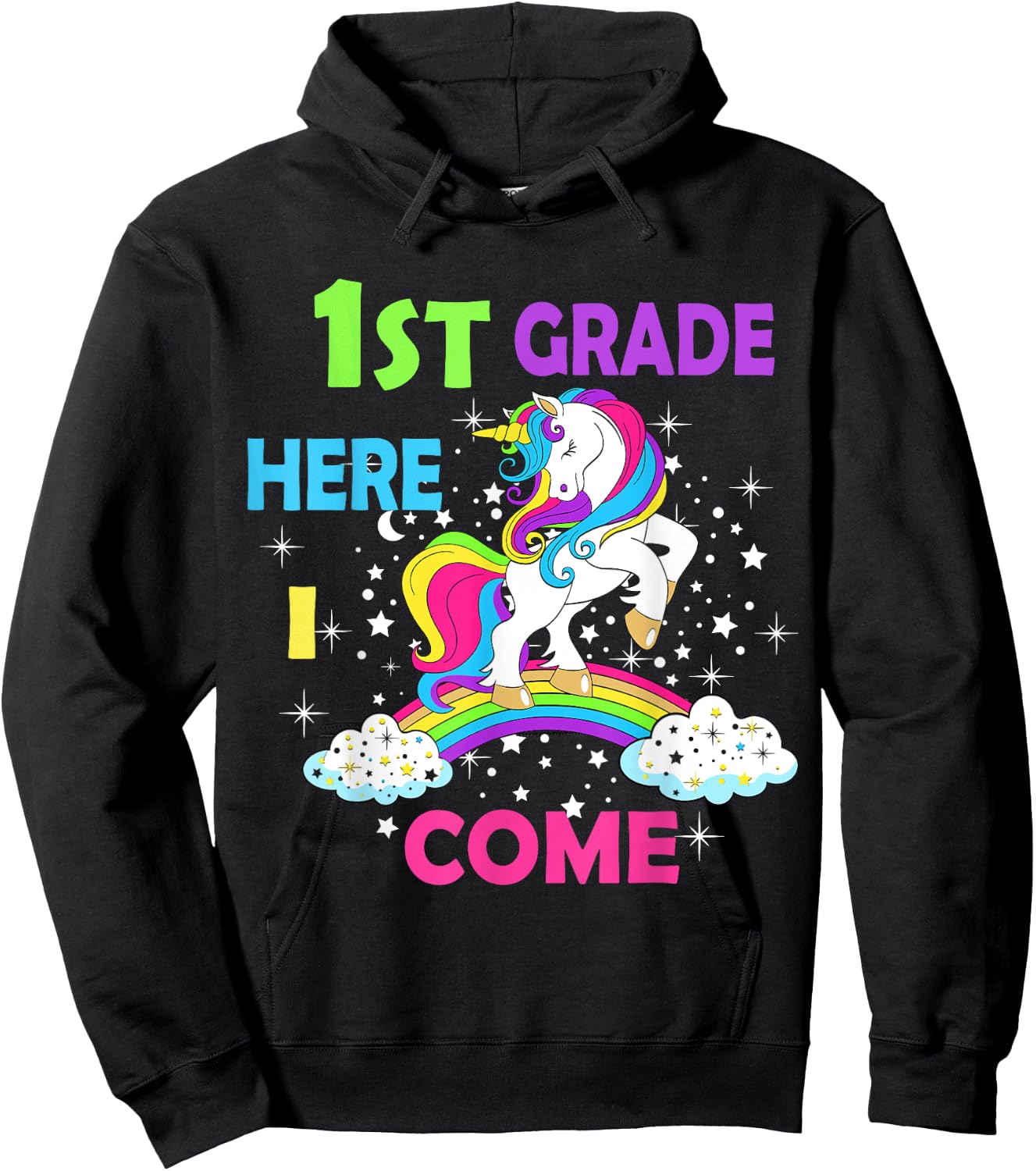 Back To School Unicorn Hello First Day of First grade Girls Hoodie - Hoodie | Black