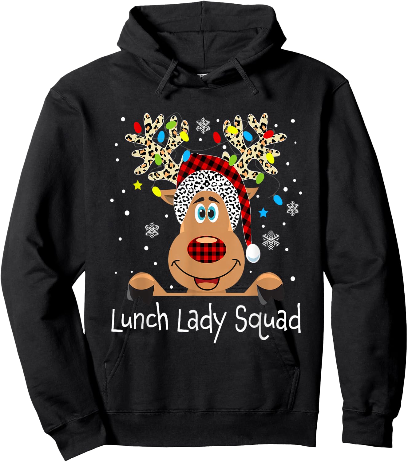 Lunch Lady Squad Reindeer Funny Teacher Christmas Xmas Hoodie - Hoodie | Black