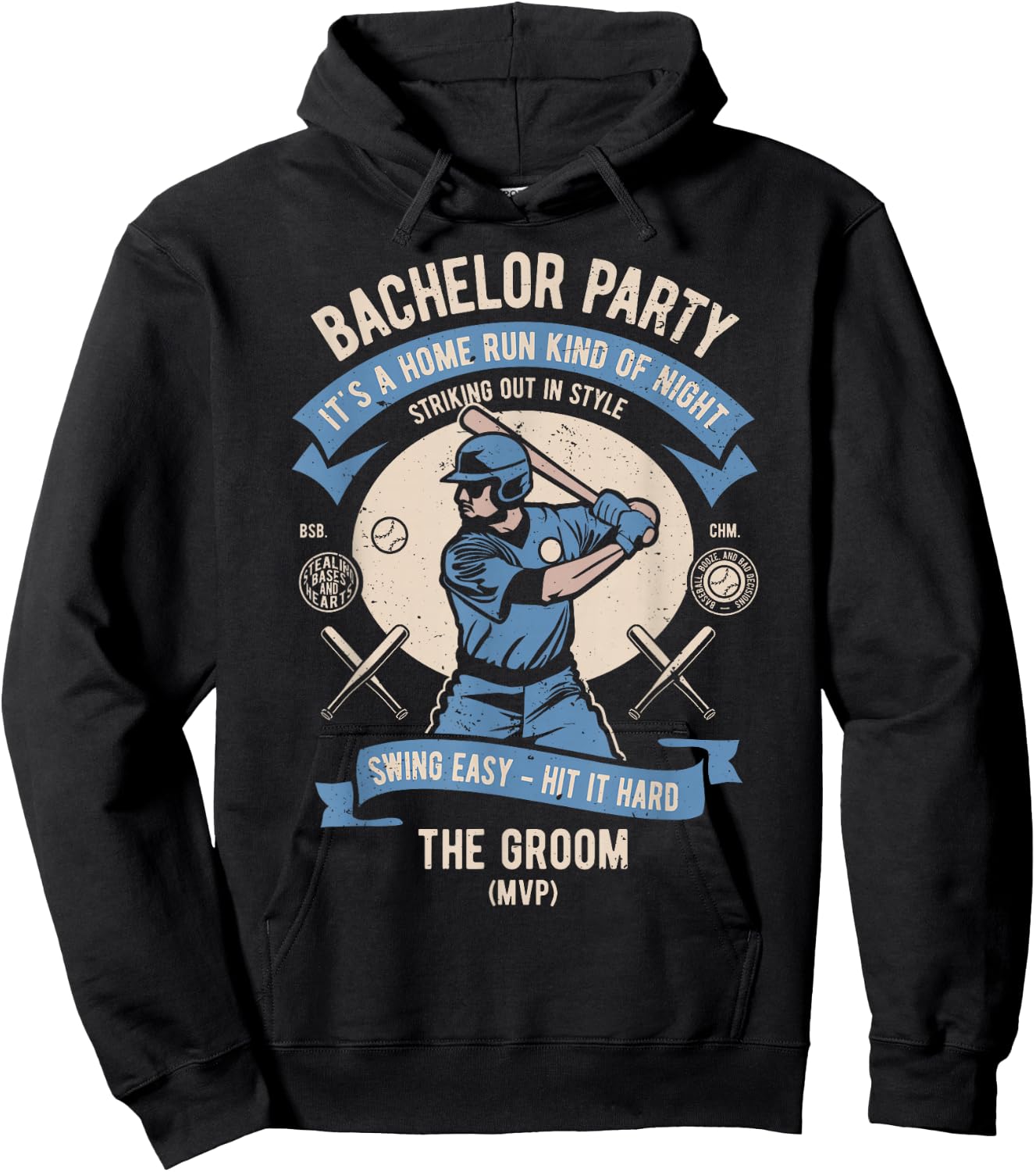 Retro Bachelor Party Baseball, Groom & Team Set 1 of 2 Hoodie - Hoodie | Black