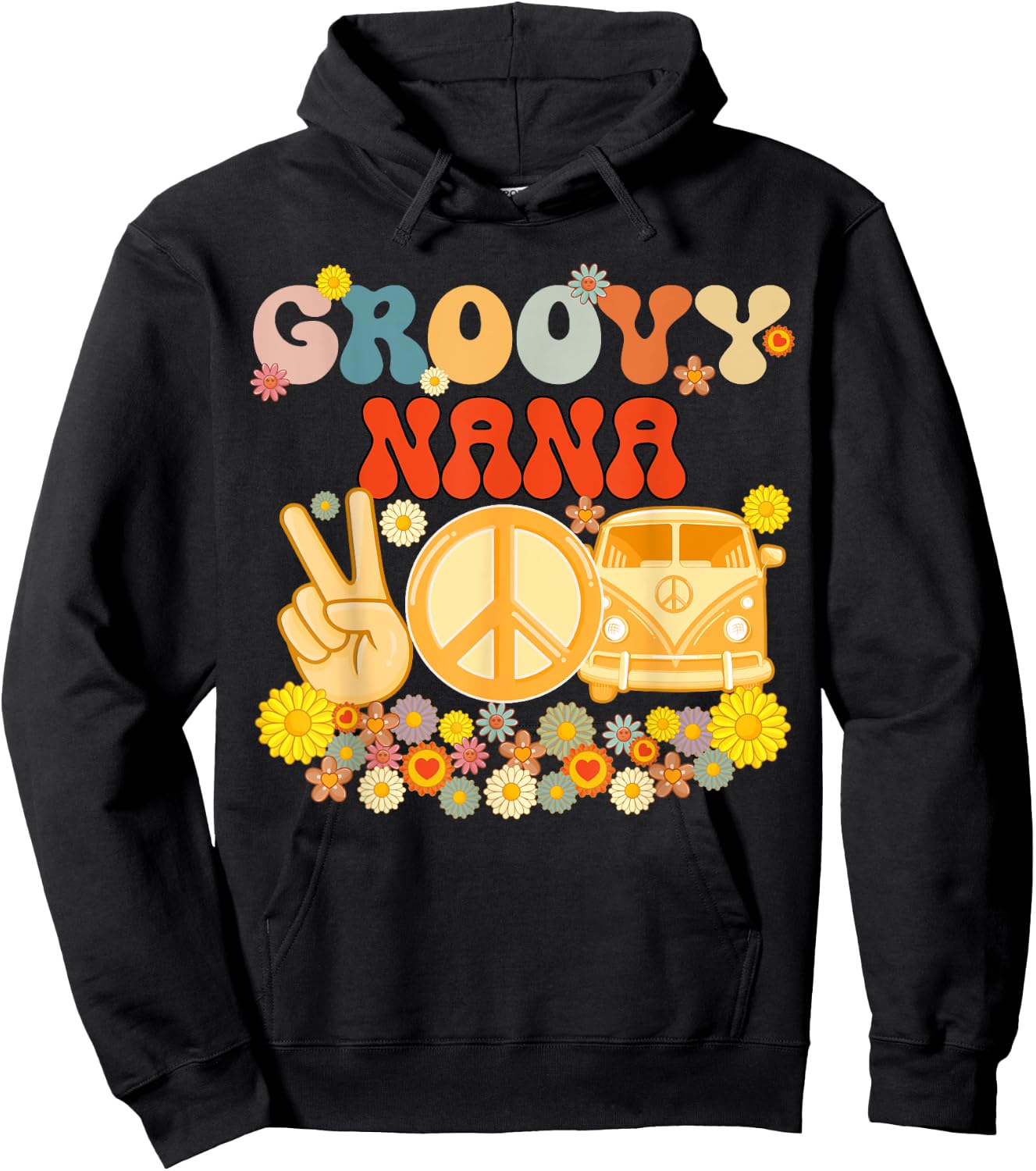 Groovy Nana Retro Matching Family Baby Shower Mother's Day Hoodie - Hoodie | Black