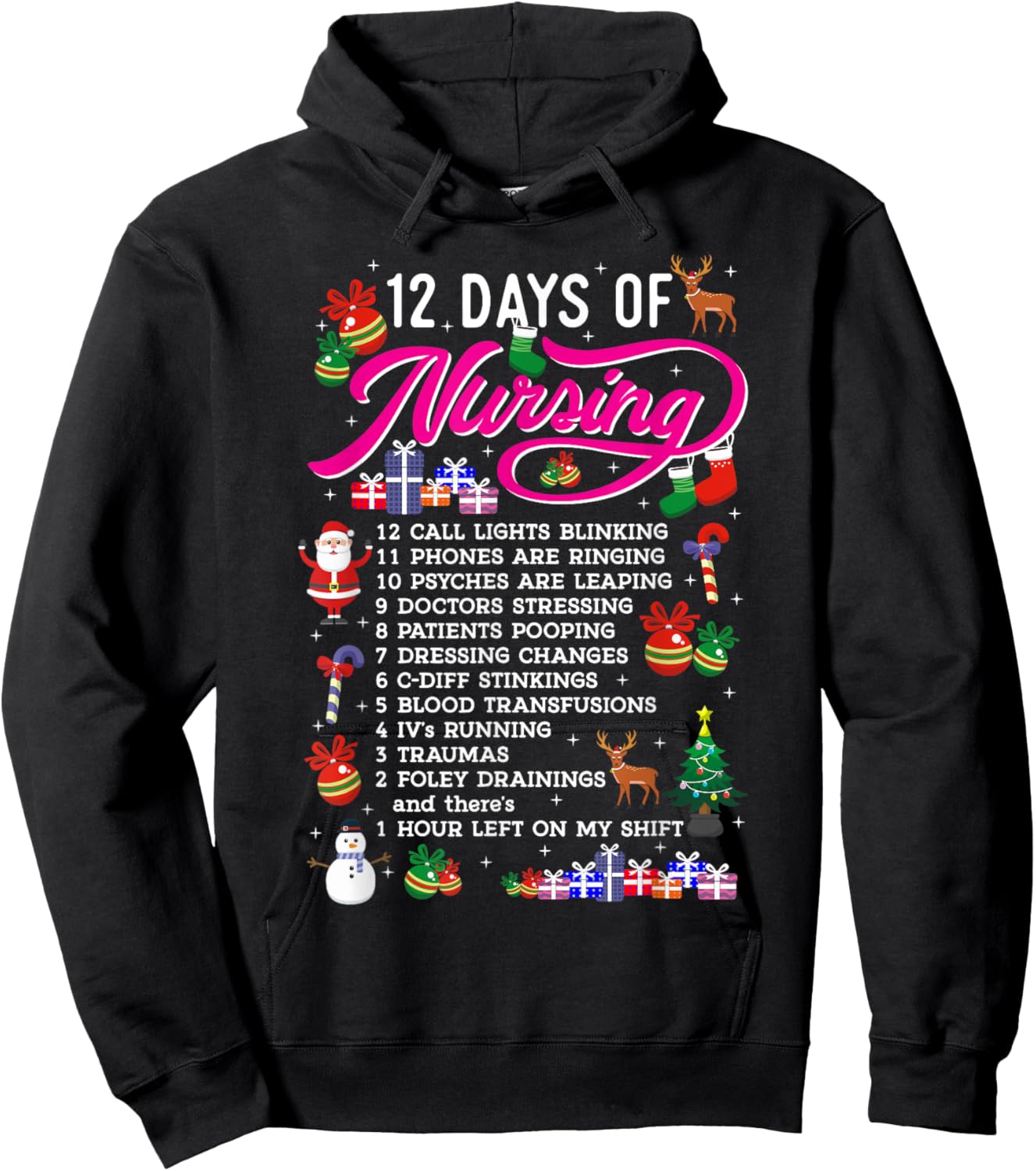 12 Days Of Nursing Merry Christmas Shirts Xmas Hoodie - Hoodie | Black