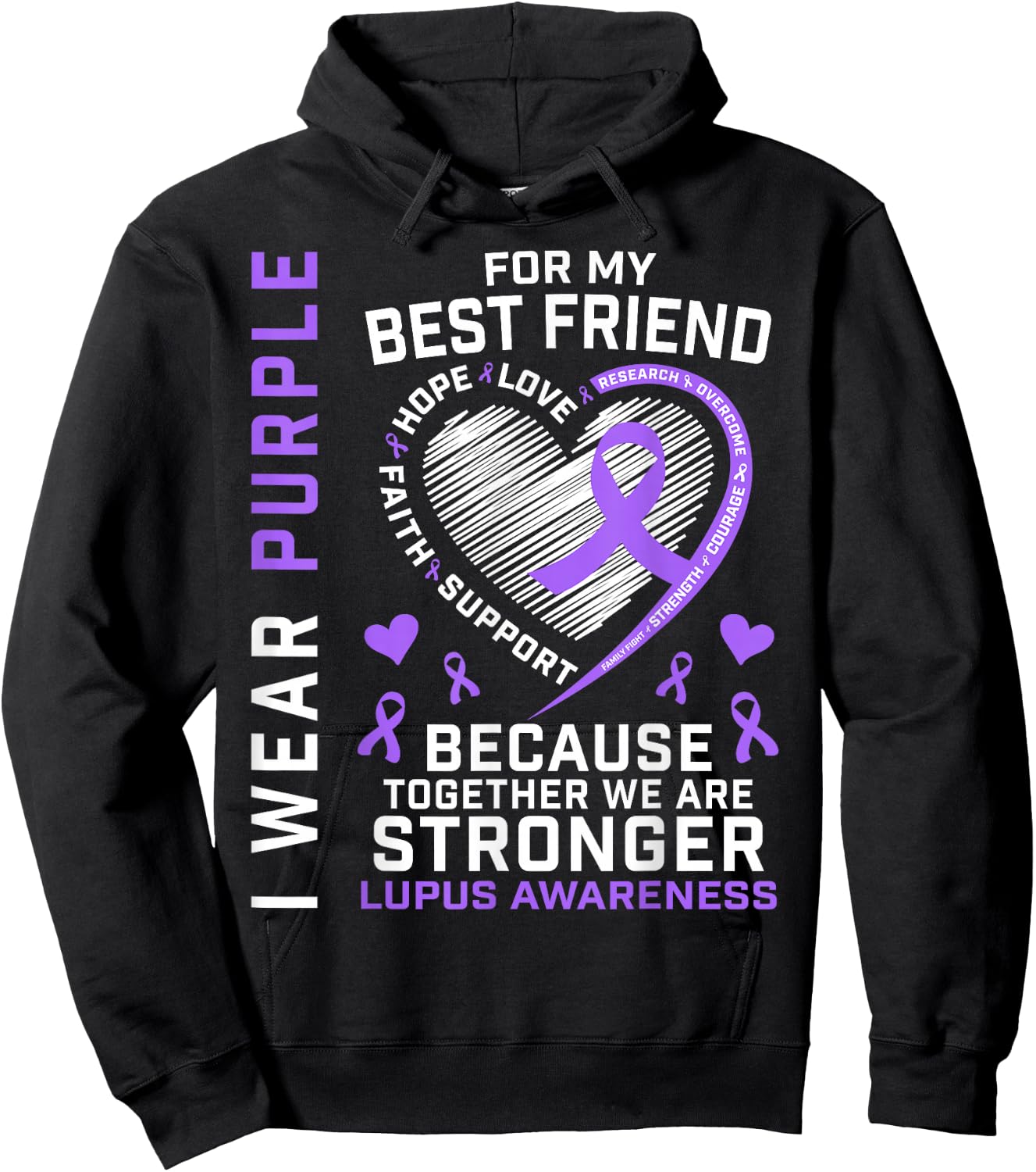 BFF I Wear Purple for My Best Friend Lupus Awareness Ribbon Hoodie - Hoodie | Black