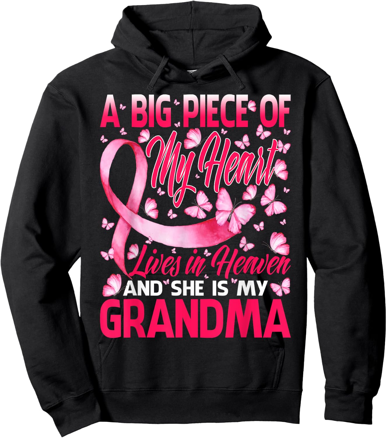 Grandma In Heaven Butterfly Breast Cancer Awareness Hoodie - Hoodie | Black