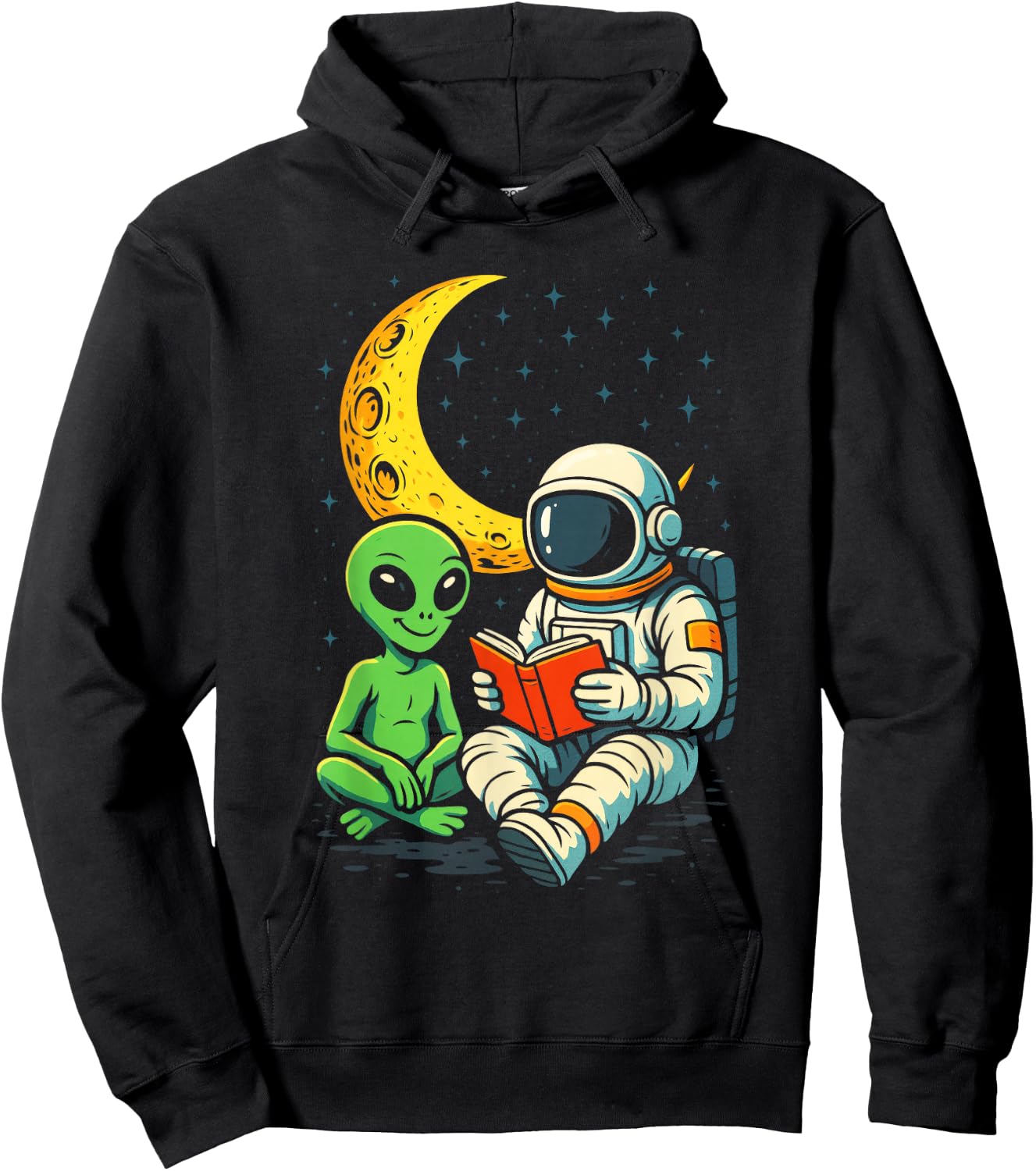 Astronaut and Alien Reading - Space Moon Science Hoodie - Hoodie | Black