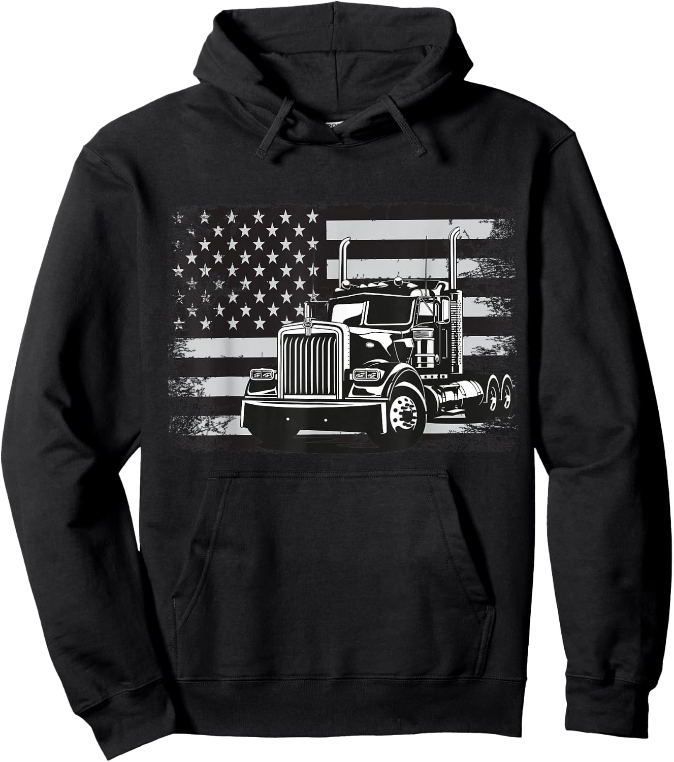 US American Flag Semi Truck Driver Hoodie - Hoodie | Black