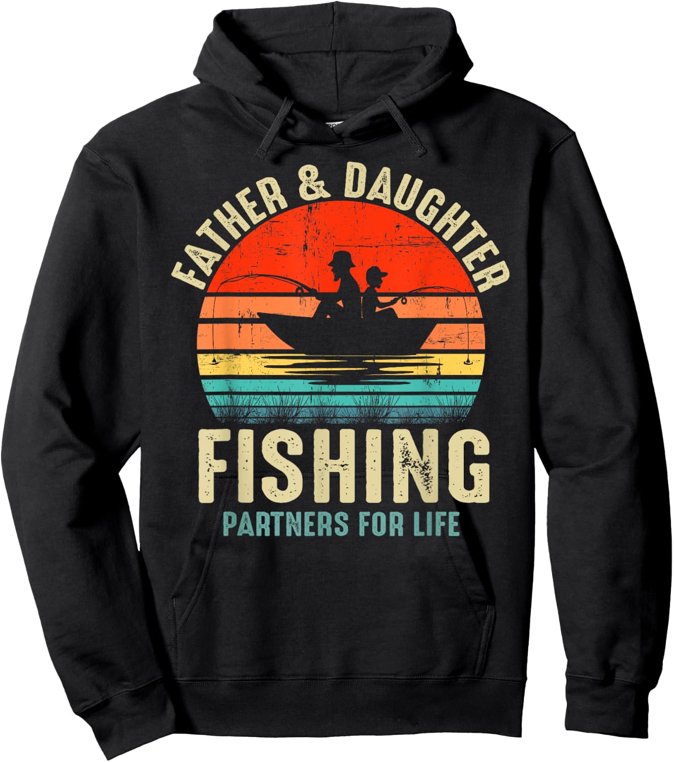 Father Daughter Fishing Partner For Life Retro Matching Dad Hoodie - Hoodie | Black