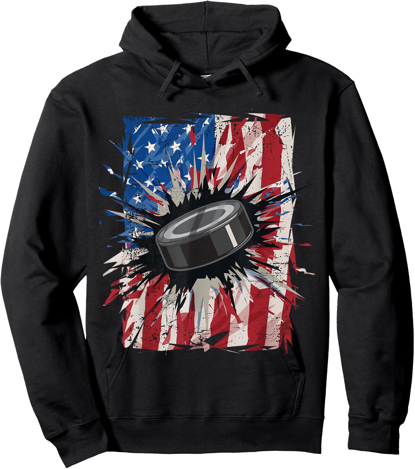 Patriotic Ice Hockey 4th of July Men USA American Flag Boys Small Hoodie - Hoodie | Black