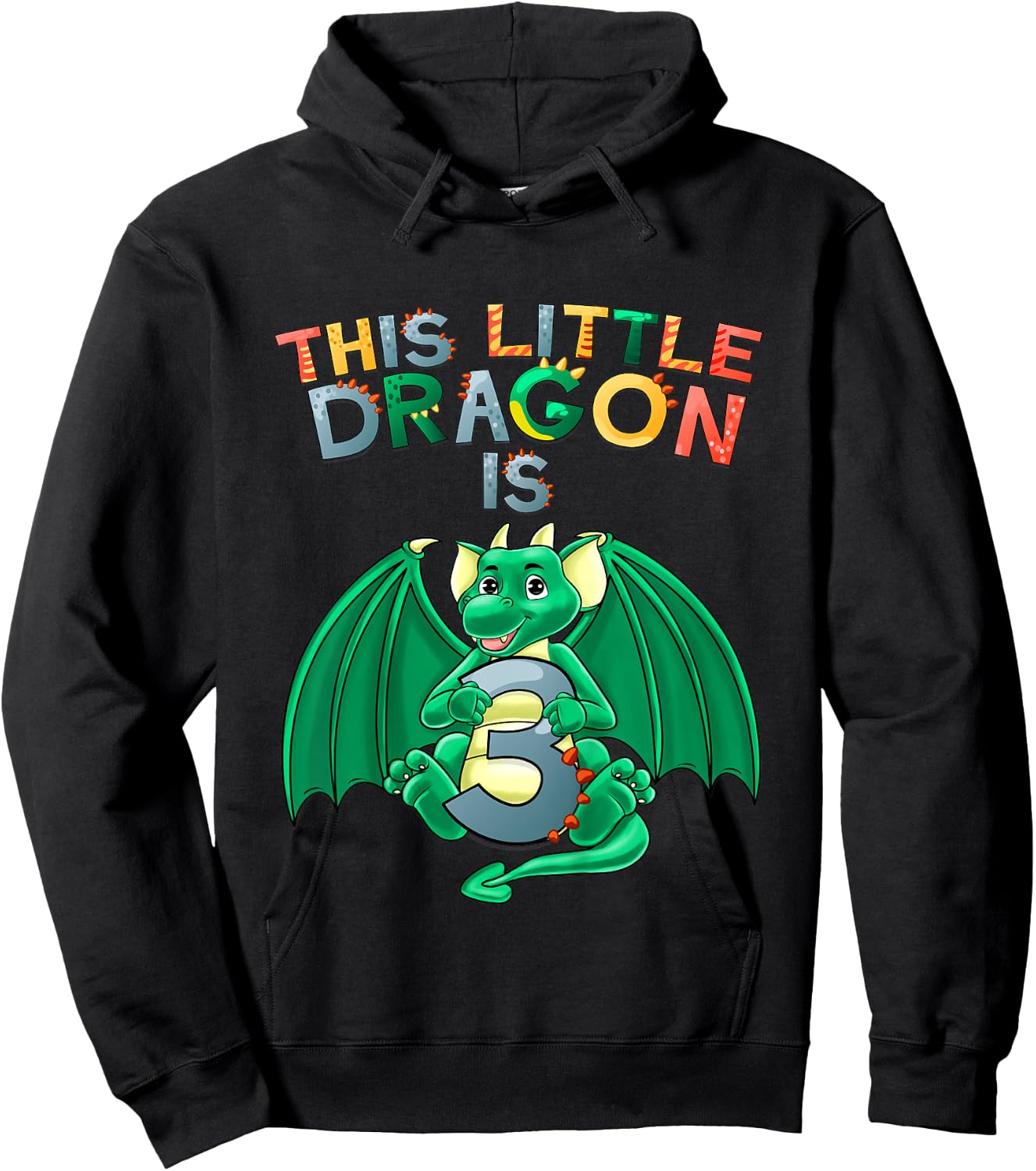 Kids This Little Dragon Is 3 Dragon 3rd Birthday 3 Year Old Boy Hoodie - Hoodie | Black