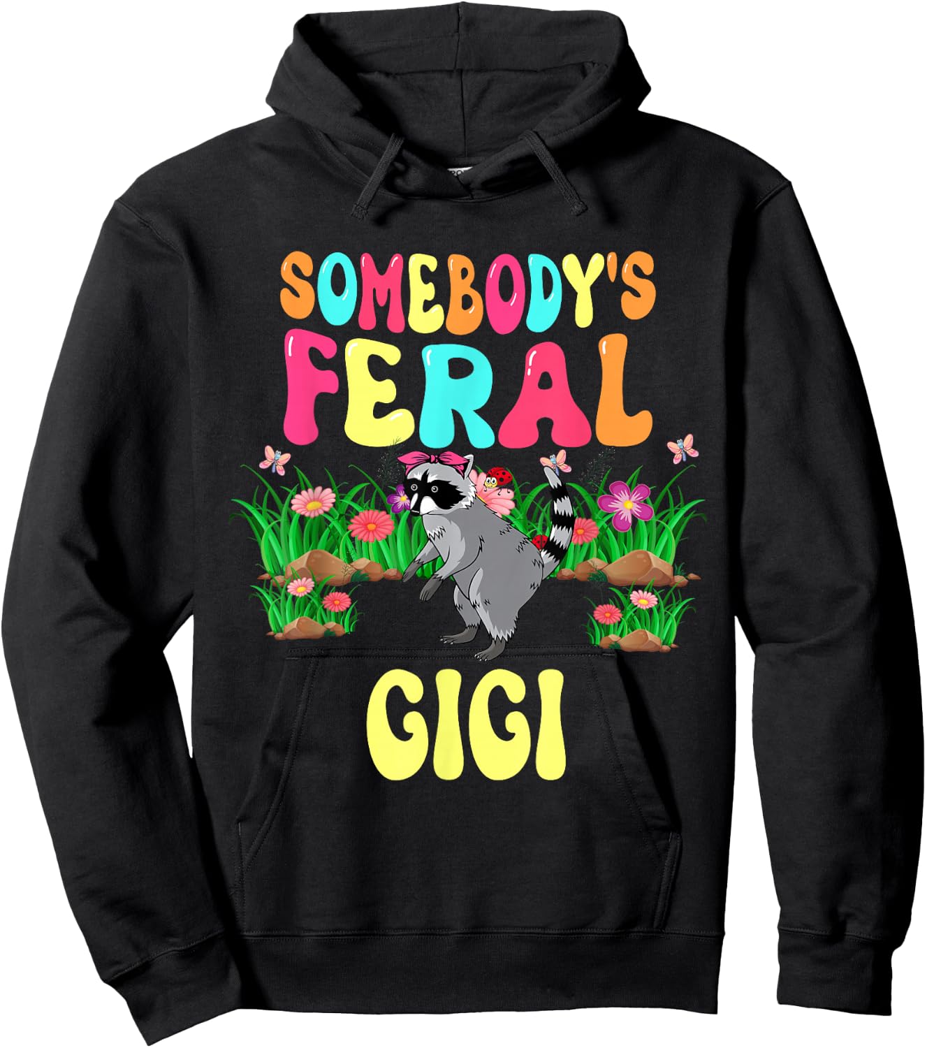 Somebody's Feral Gigi Cute Raccoon Bow Tie Flowers Animal Hoodie - Hoodie | Black