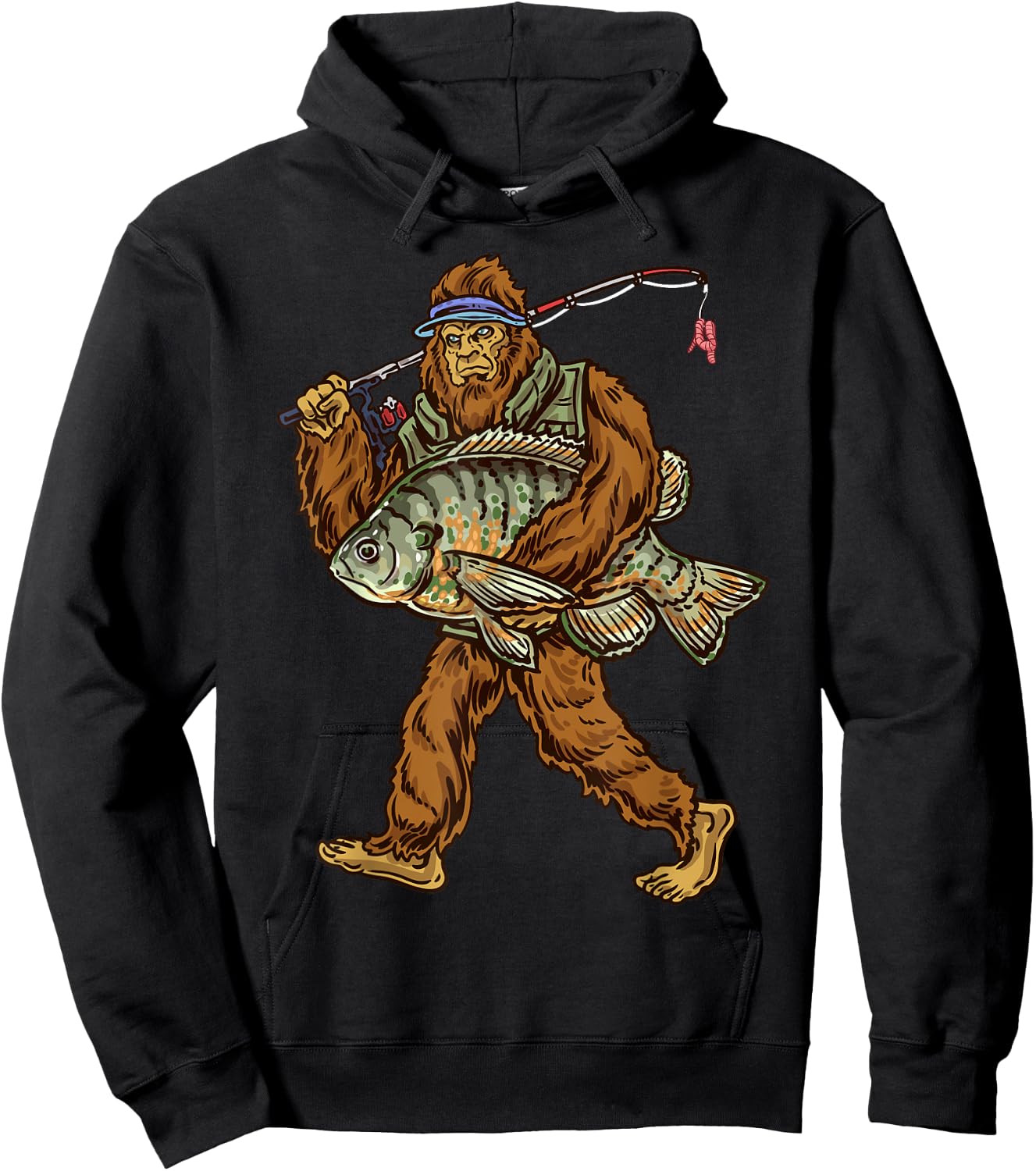 Northern Outdoors Bluegill Collection Black Fishing , -Adults, Short Sleeve, Small, , Classic Fit, Modern, Cartoon Bigfoot Pattern, All Seasons Hoodie - Hoodie | Black