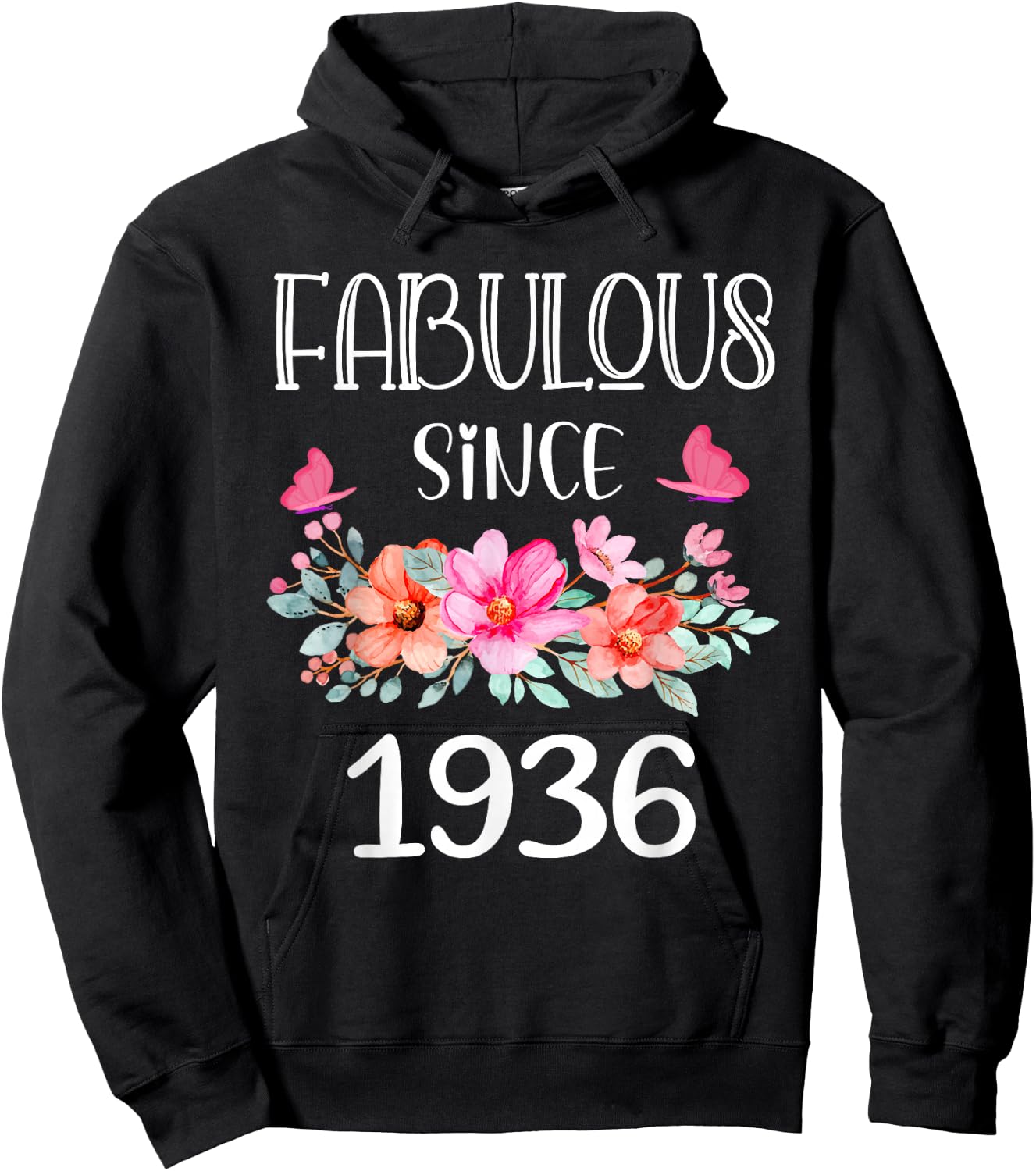 Fabulous Since 1936 Women 89 Years Old Floral 89th Birthday Hoodie - Hoodie | Black