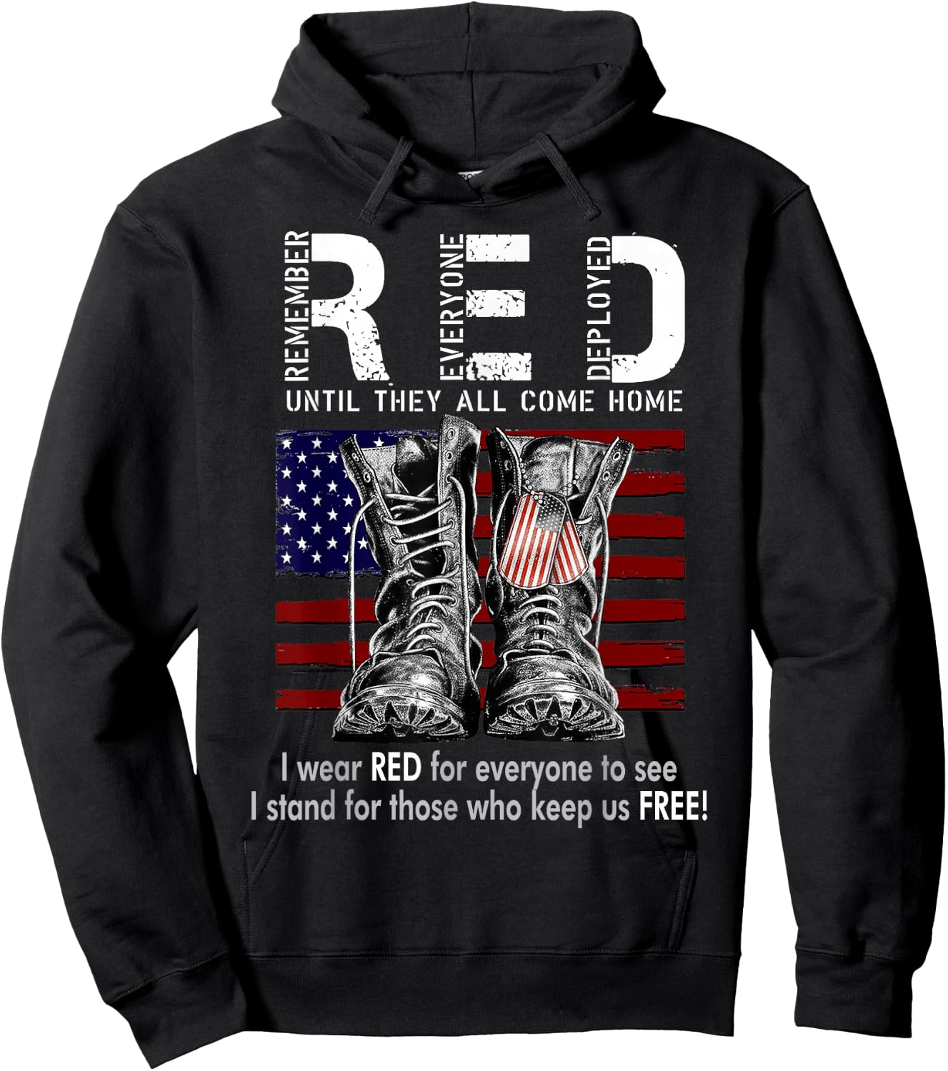 On Friday We Wear Red Military R.E.D Friday Military Remember Everyone Deployed -Adults US Flag Black Small Classic Fit Short Sleeve Hoodie - Hoodie | Black