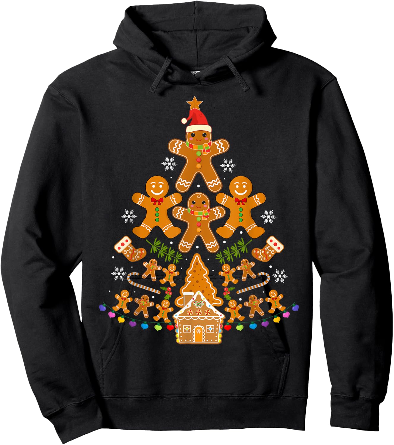 Gingerbread Christmas Tree Lights Cookie Baking Team Hoodie - Hoodie | Black