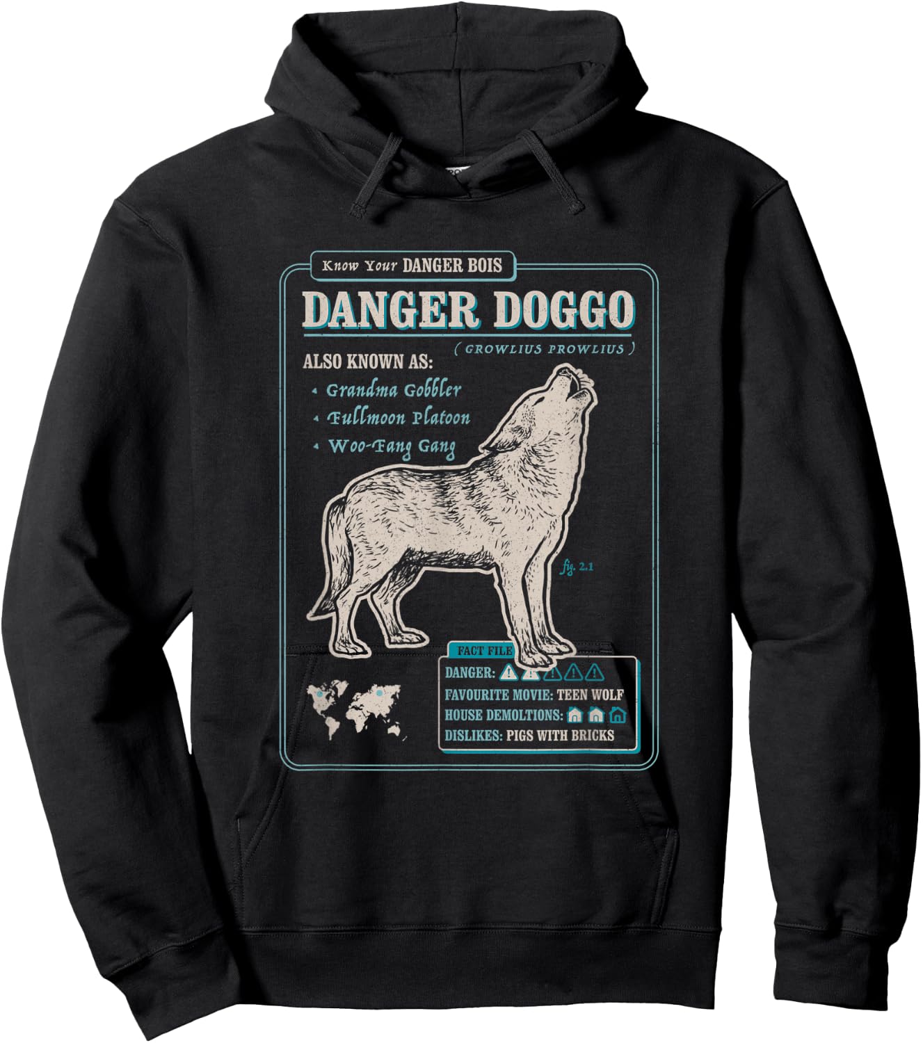 Funny Wolf Fact File - Danger Doggo Hoodie - Hoodie | Black