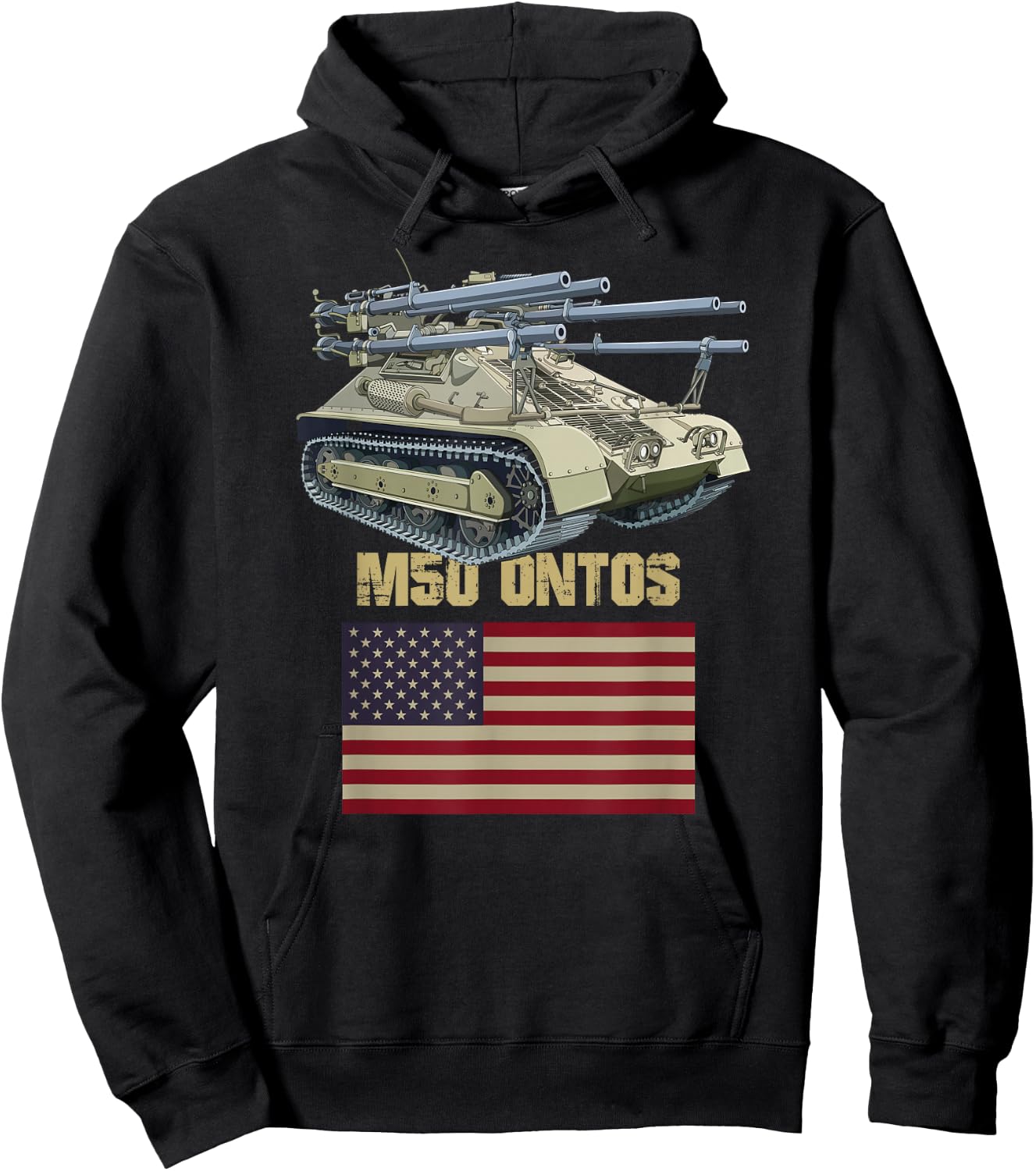 M50 Ontos Multiple 106 mm Anti-Tank Vehicle American Flag Hoodie - Hoodie | Black