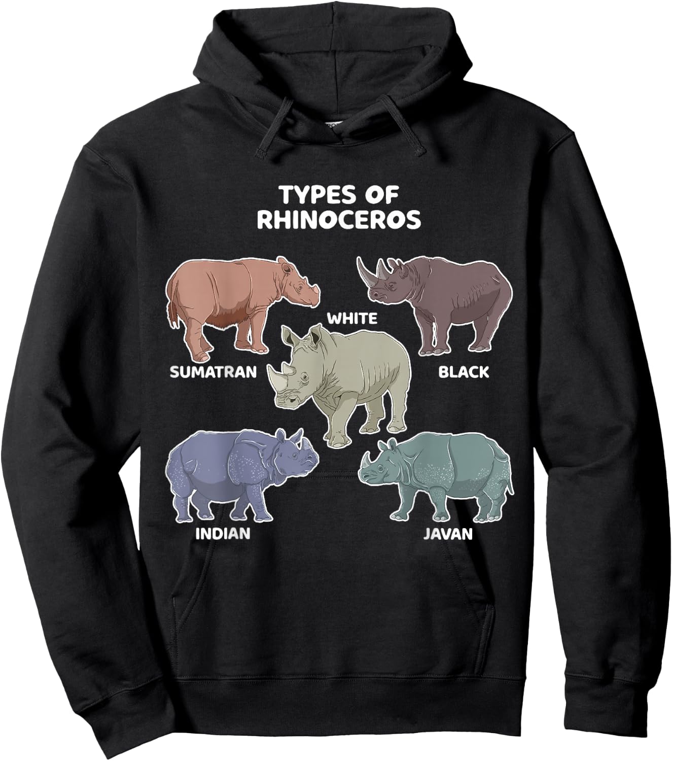 Types of Rhinoceros Sumatran Javan Rhino Animal Art Hoodie - Hoodie | Black