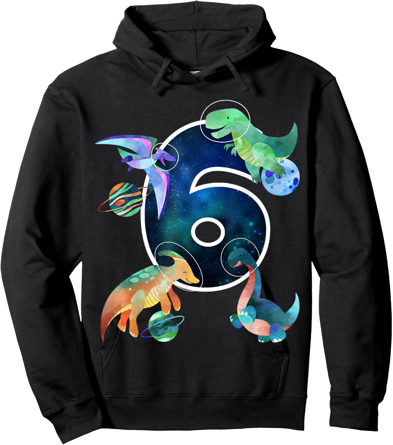 Kids Astronaut Outer Space Dinosaurs 6th Birthday Boy Gift Hoodie - Hoodie | Black