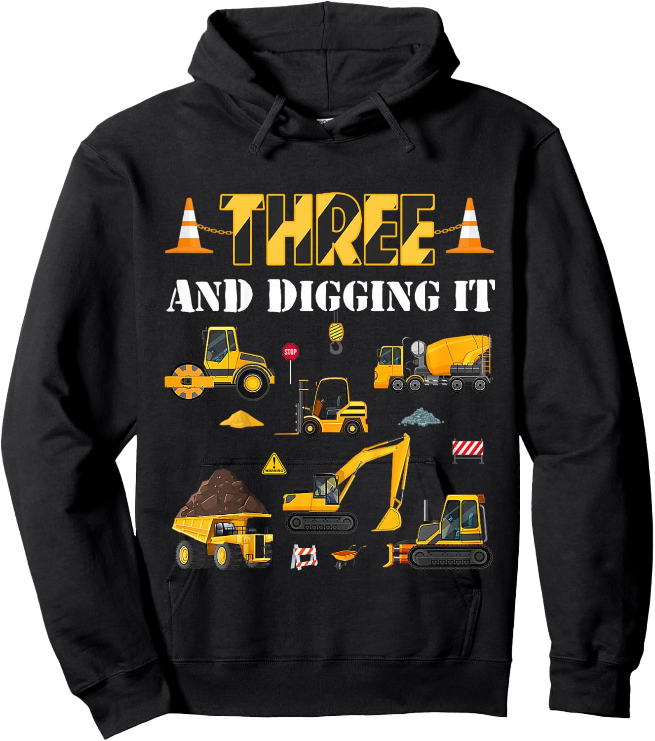 Kids Three And Digging It 3rd Birthday Construction Boy 3 Yrs Old Hoodie - Hoodie | Black