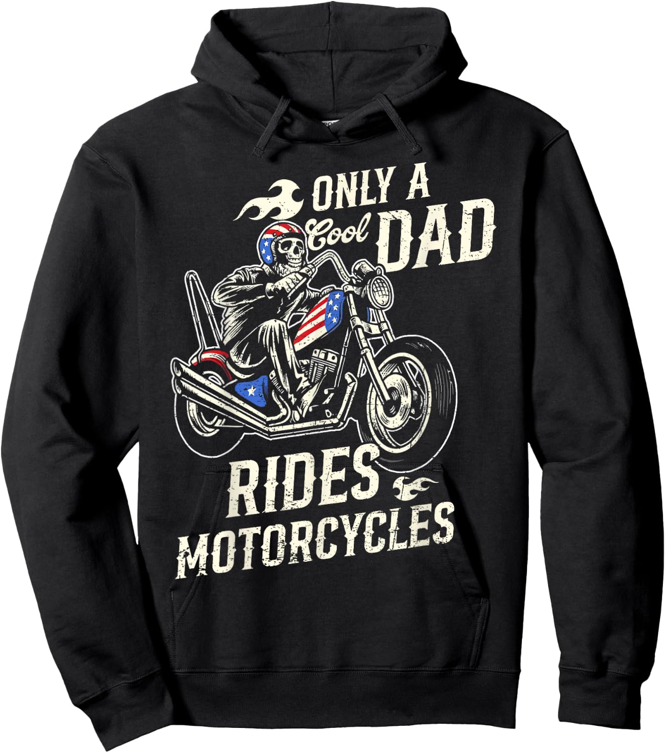 Only A Cool Dad Rides Motorcycles Skull Biker Fathers Day Hoodie - Hoodie | Black