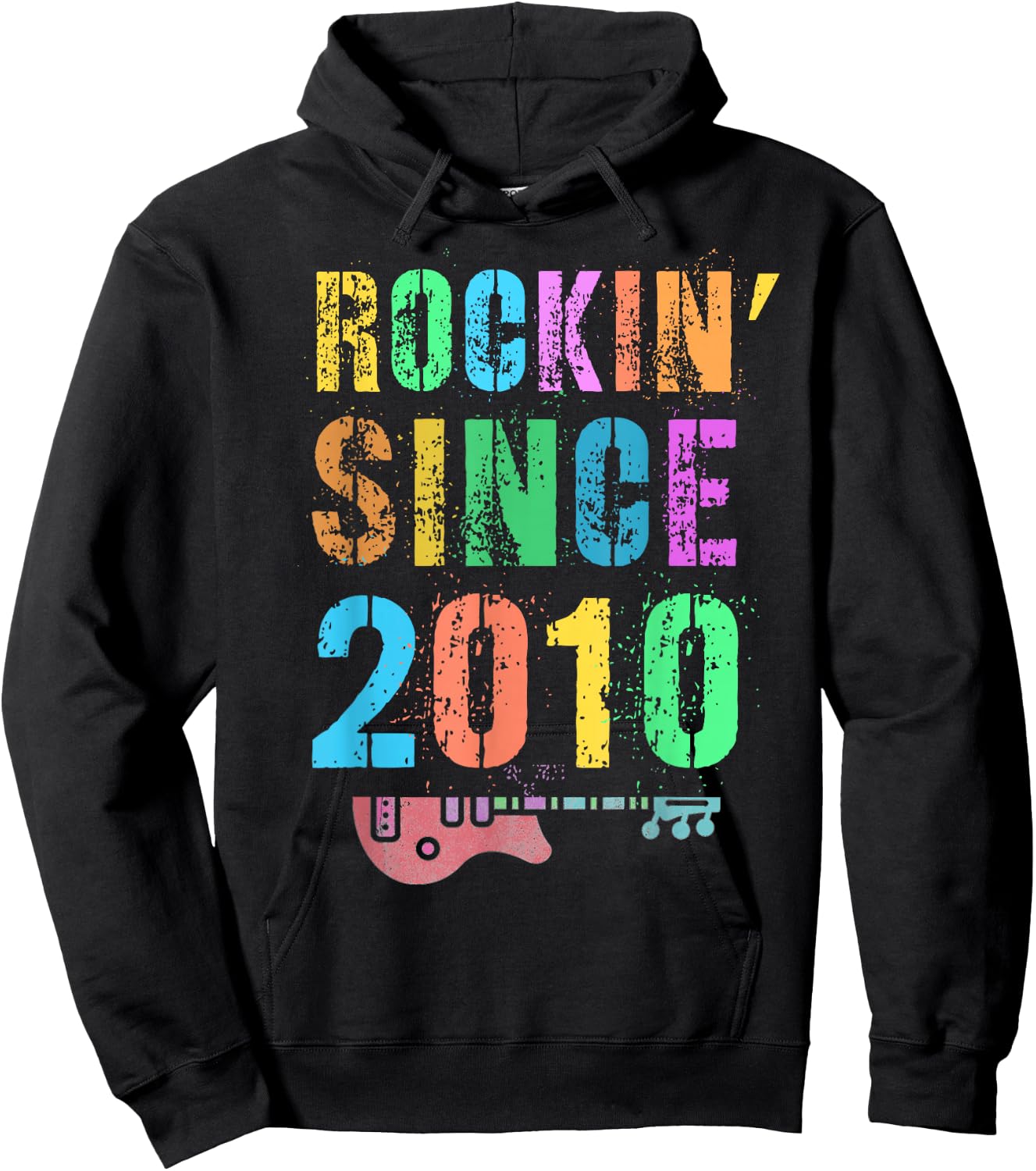 Vintage Rockin' Since 2010 Rockstar 16th Birthday Boy Girl Hoodie - Hoodie | Black
