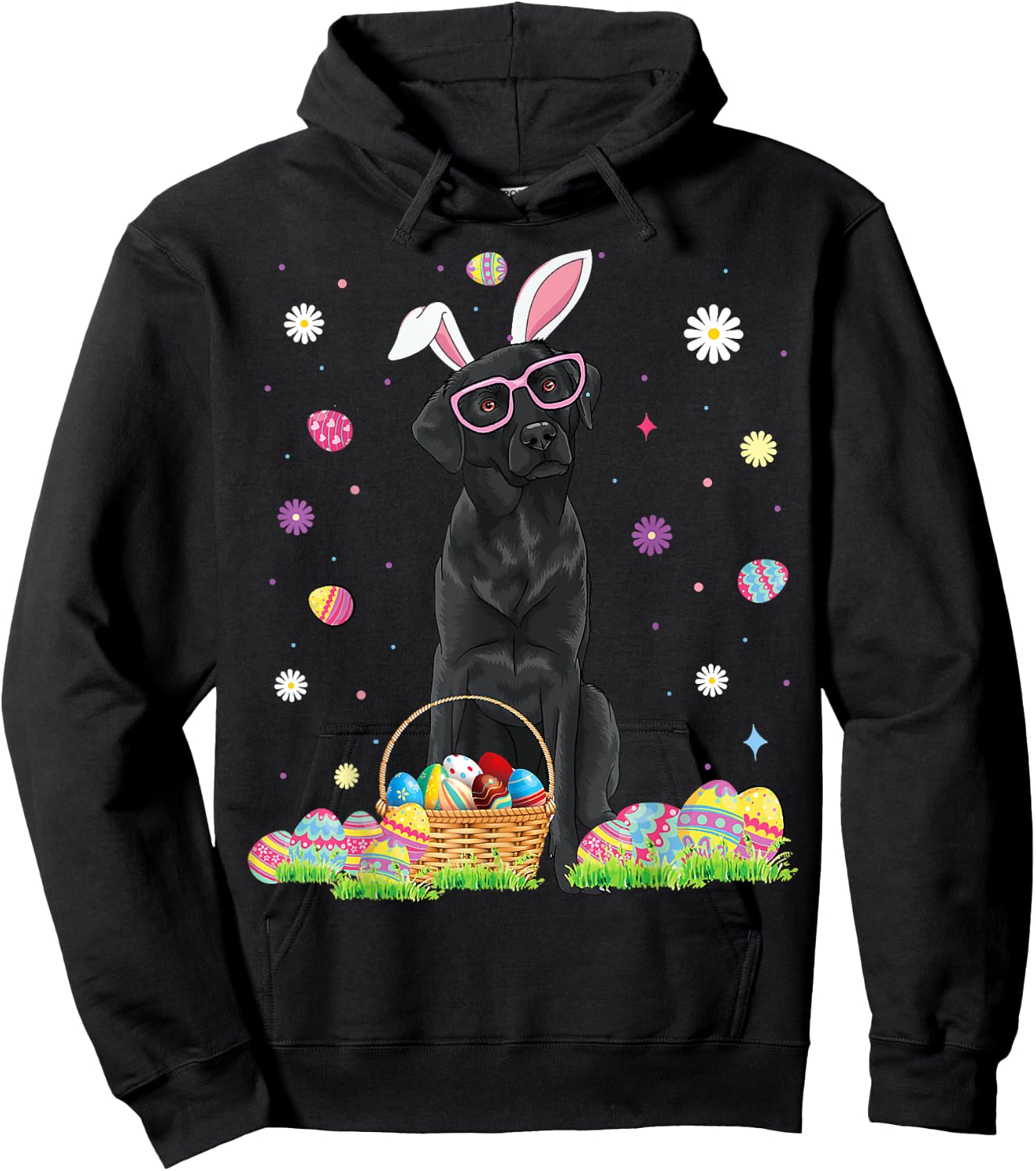 Happy Easter Cute Black Labrador Bunny Ears Dog Lovers Women Girls Kids Hoodie - Hoodie | Black