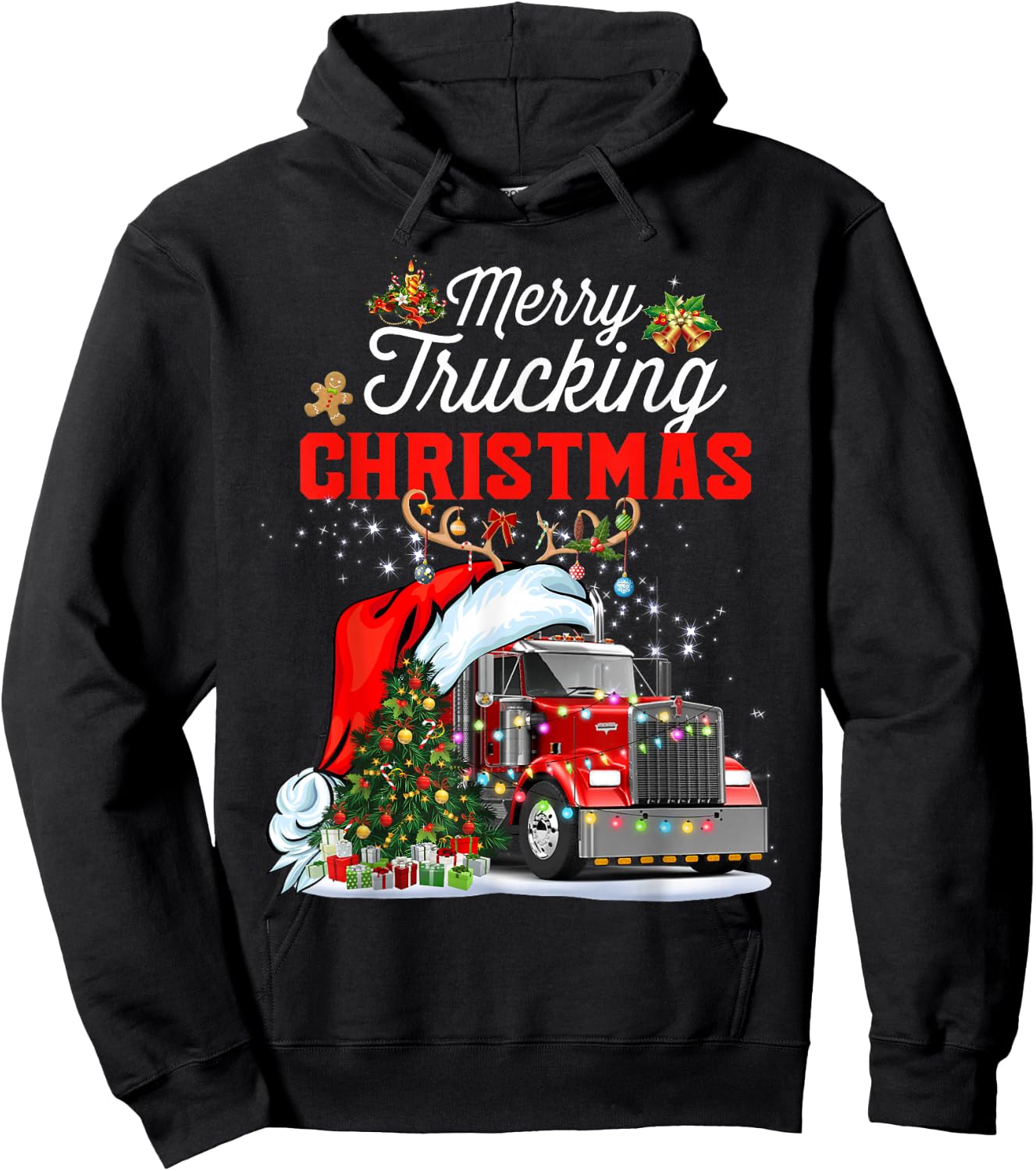Trucker Christmas Merry Trucking Christmas For Truck Drivers Hoodie - Hoodie | Black