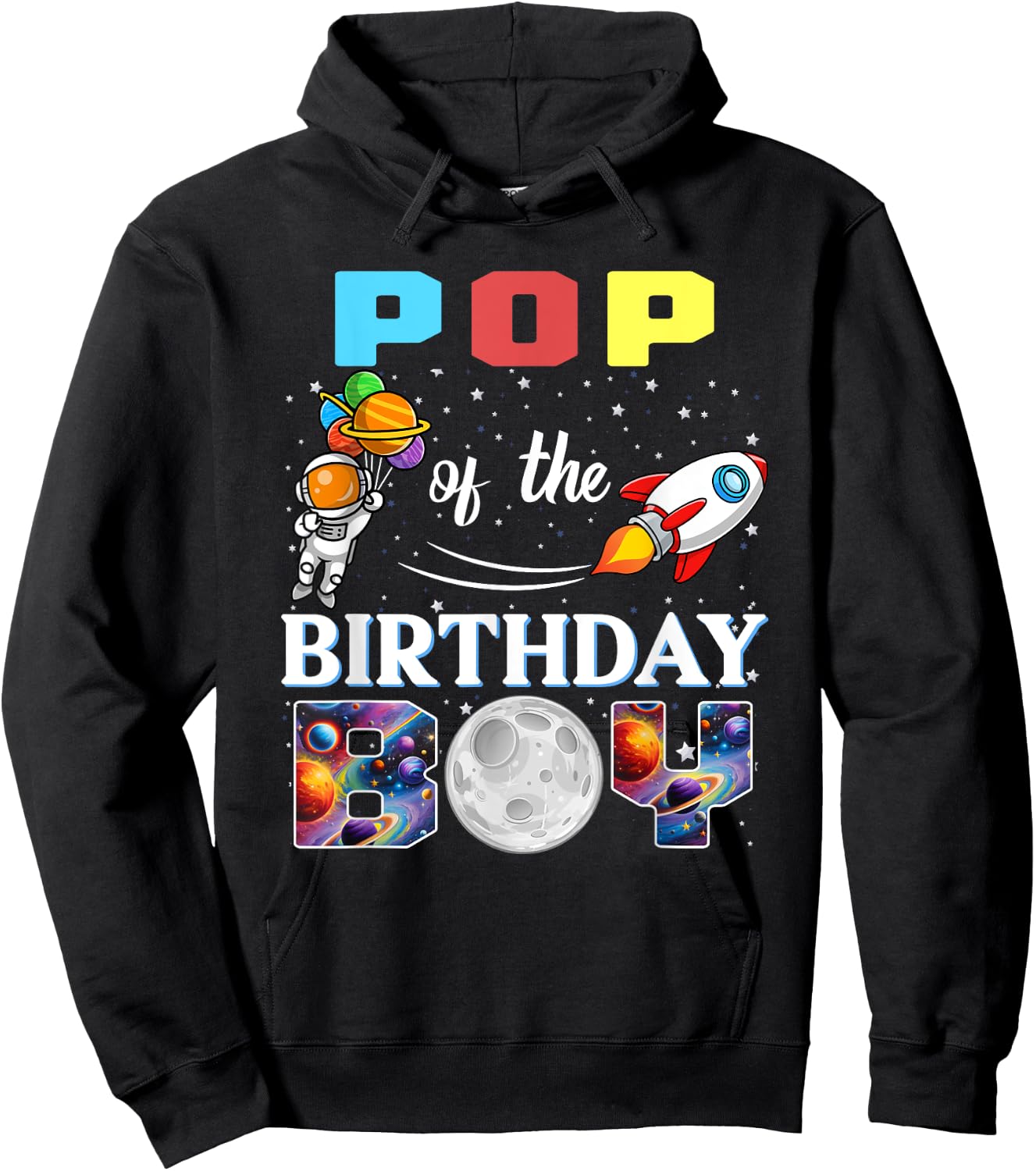 Pop of The Birthday Boy Astronaut Family Space Planets Hoodie - Hoodie | Black