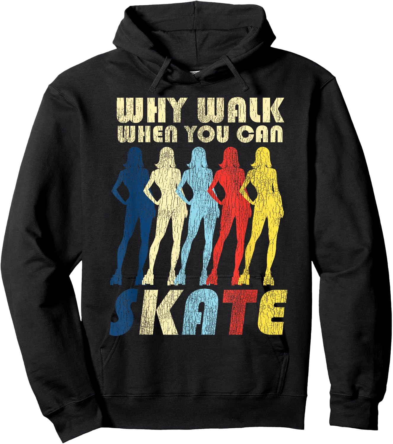 Cool Roller Skating Skate Girl 1970S Retro Hoodie - Hoodie | Black