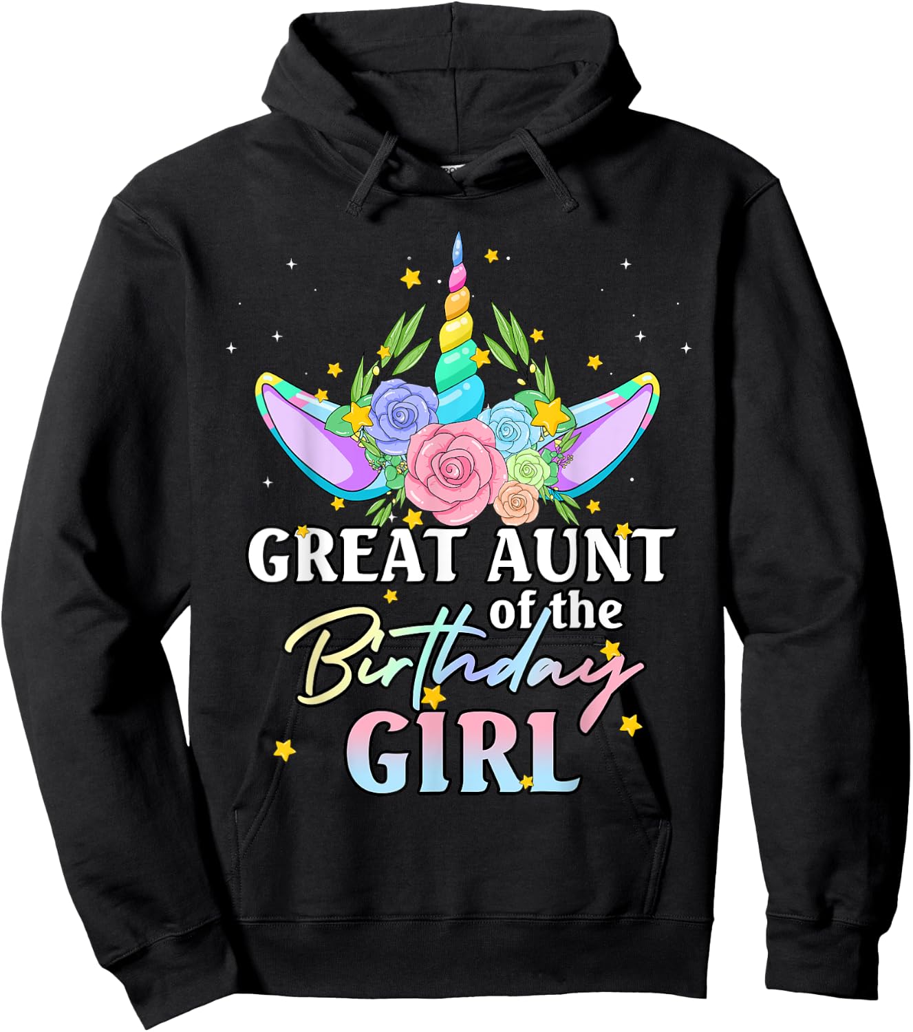 Great Aunt of the Birthday Girl Unicorn Rainbow Matching Fam Hoodie - Hoodie | Black