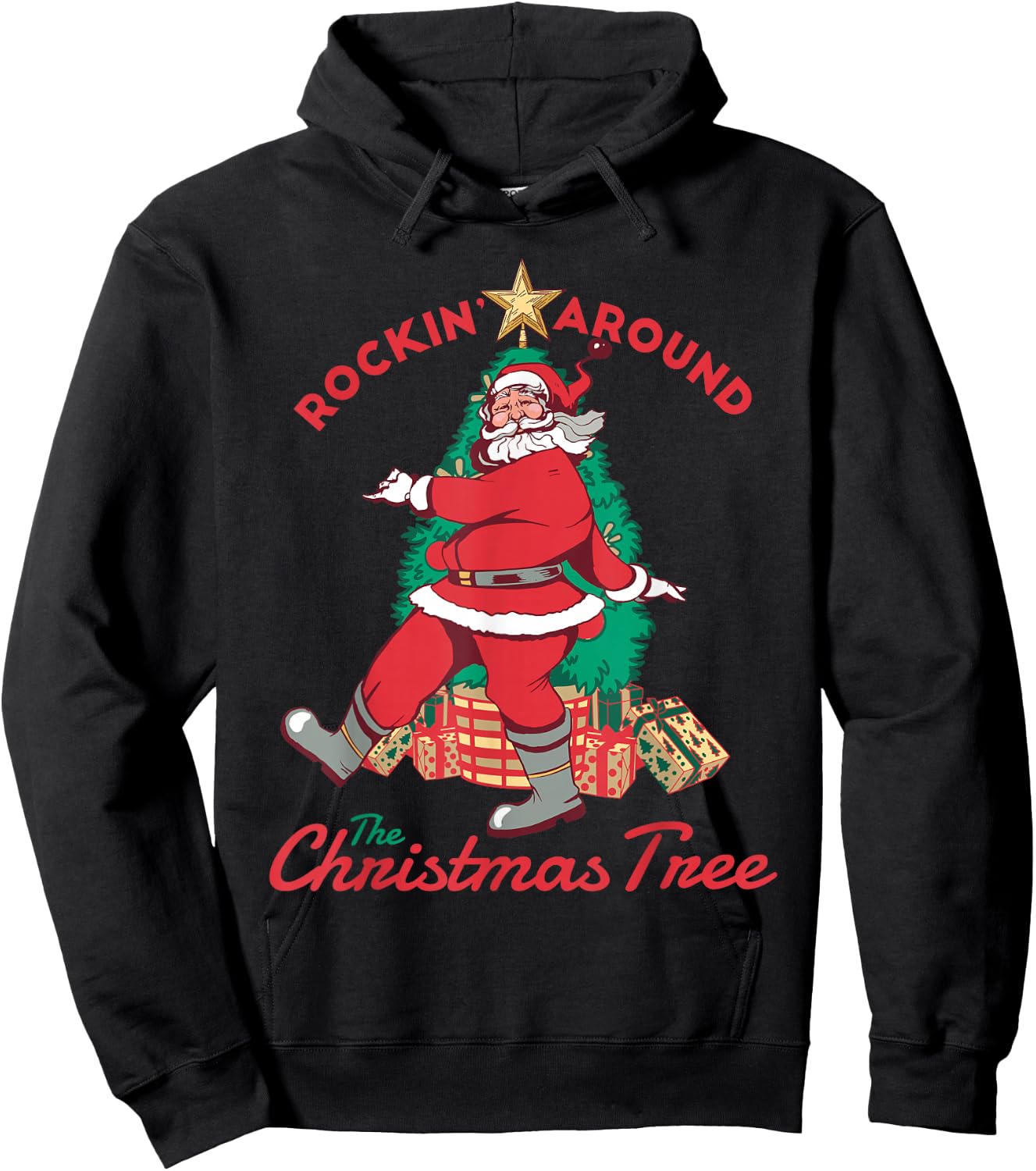 Christmas Santa Rocking around the Christmas tree Funny Hoodie - Hoodie | Black
