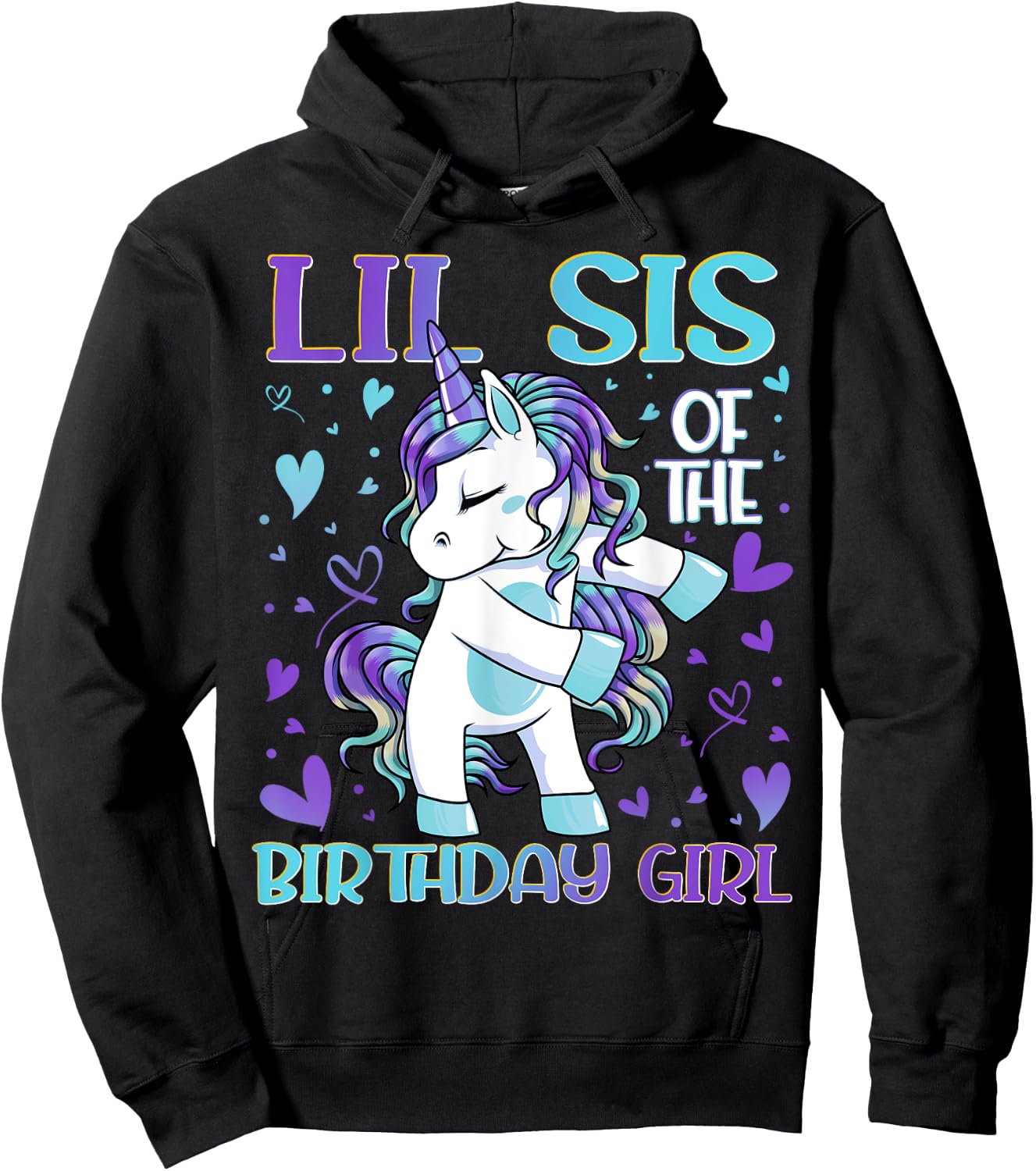 Lil Sis of the Birthday Girl Flossing Unicorn Little Sister Hoodie - Hoodie | Black