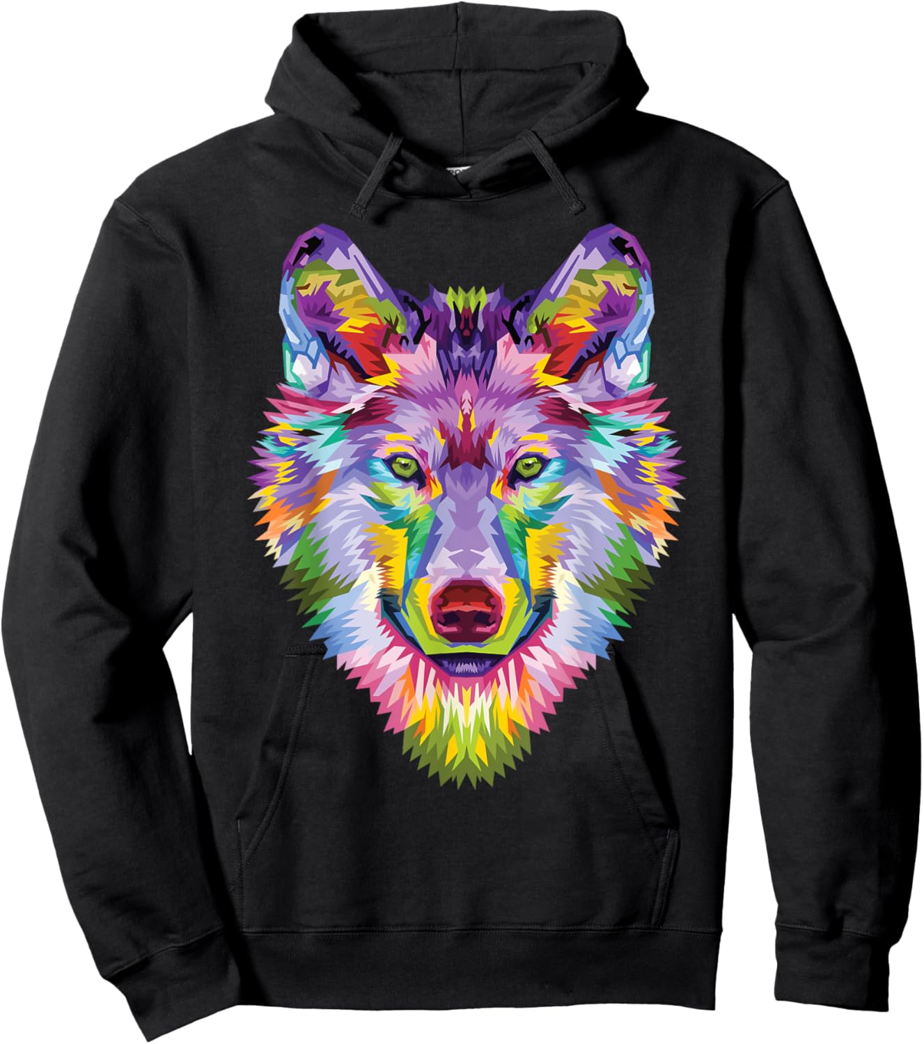 colorful wolf head art Face gifts for lover wolves wildlife Hoodie - Hoodie | Black