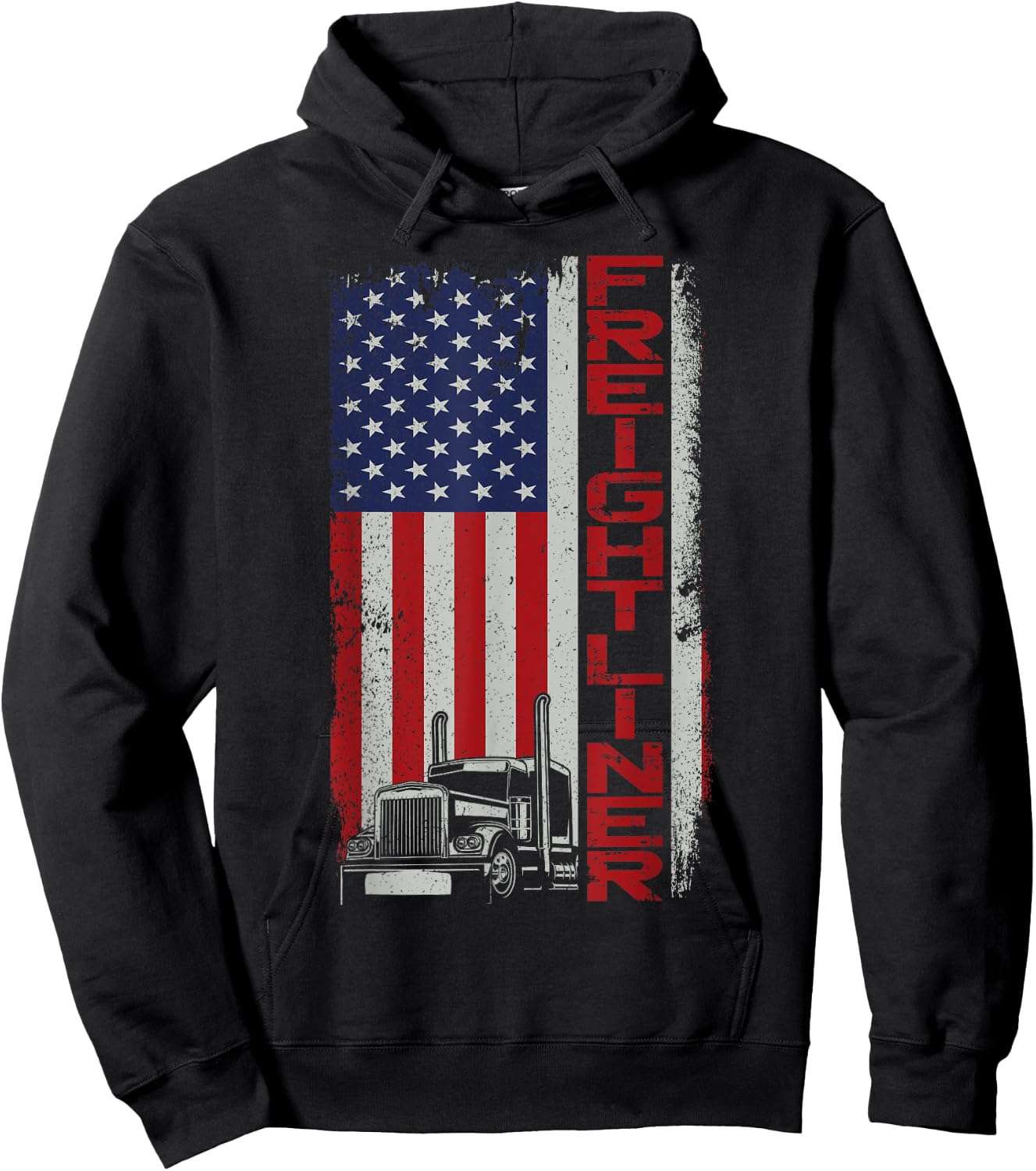 Trucker Truck Driver Halloween Pun Vintage Usa American Flag Hoodie - Hoodie | Black