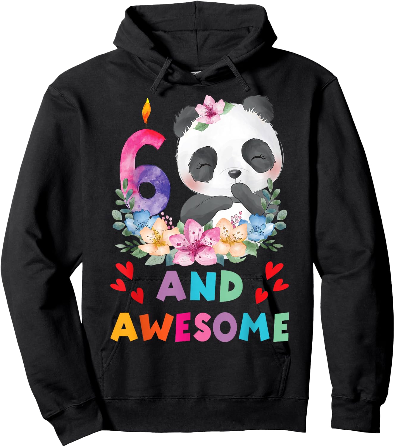 6 Years Old 6th Birthday Panda Unicorn Girl Party Gift Hoodie - Hoodie | Black