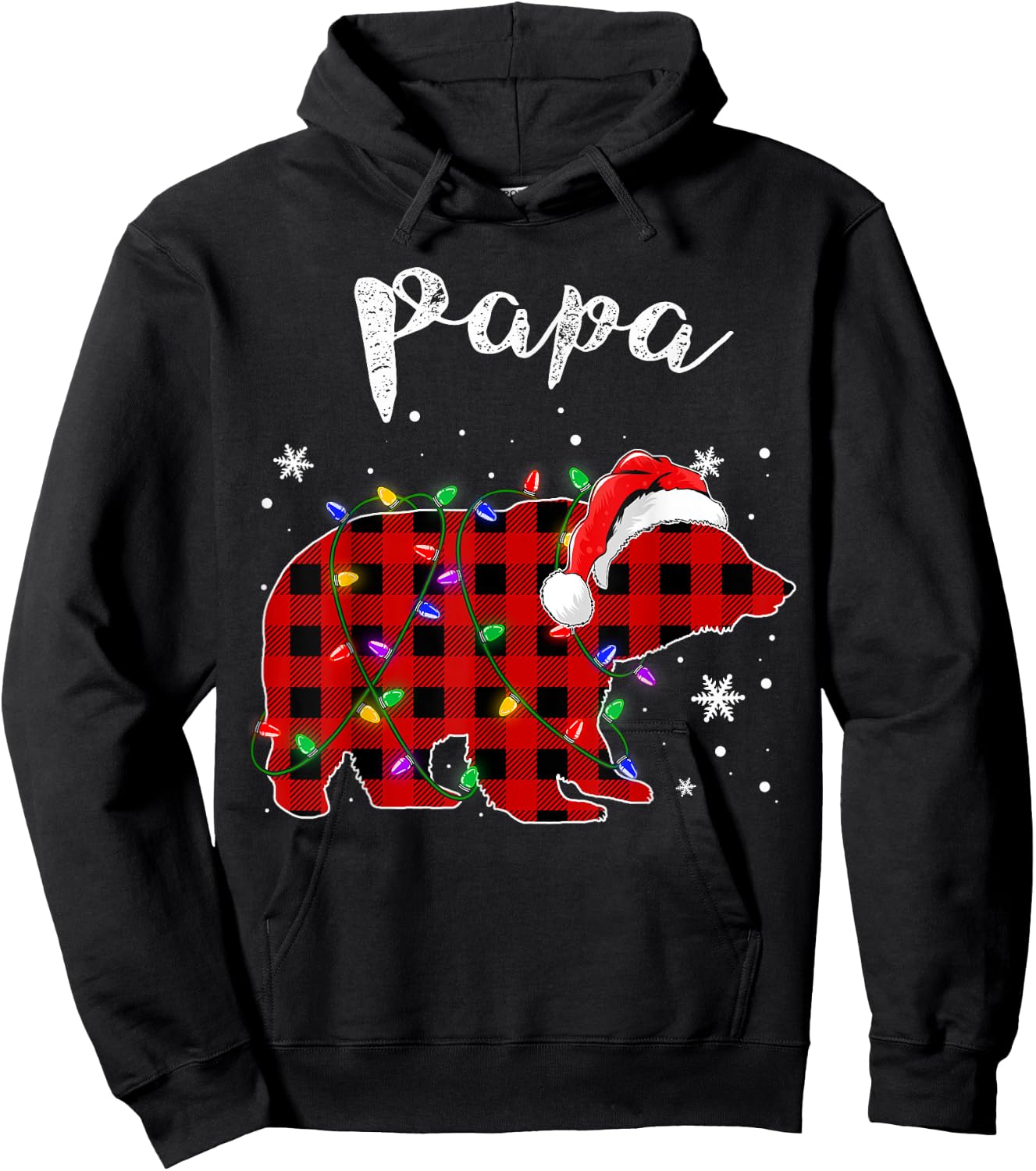 Red Plaid Papa Bear Buffalo Matching Family Pajama Christmas Hoodie - Hoodie | Black