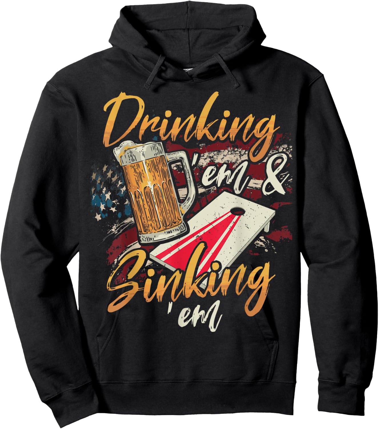 Drinking Em Sinking Em 4th of July Cornhole Players Hoodie - Hoodie | Black