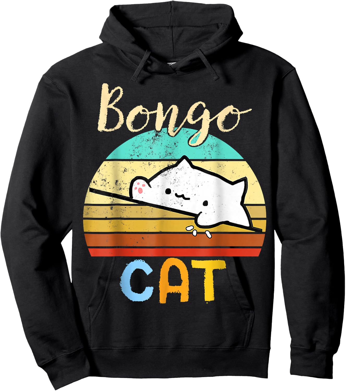 vintage sunset Bongo Cat cute Gamer meme gift Hoodie - Hoodie | Black