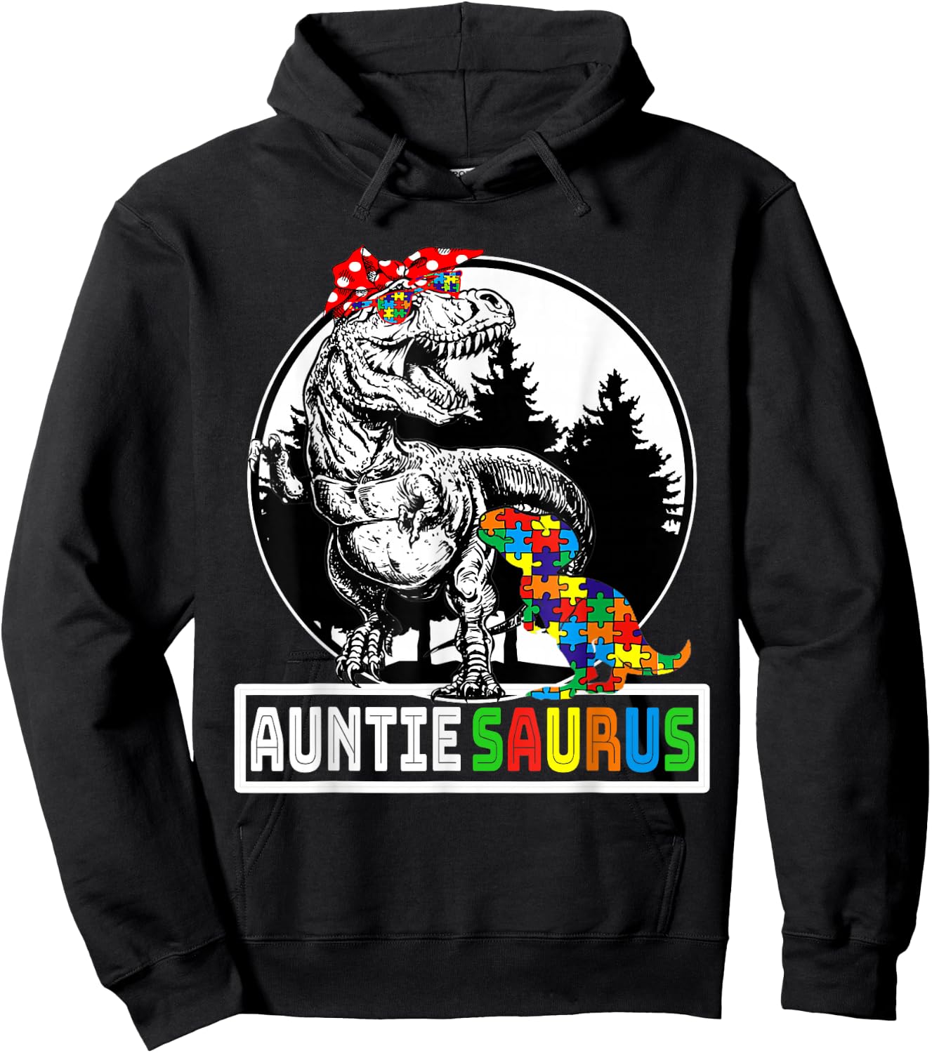 Auntiesaurus T rex Dinosaur Auntie Saurus Autism Awareness Hoodie - Hoodie | Black