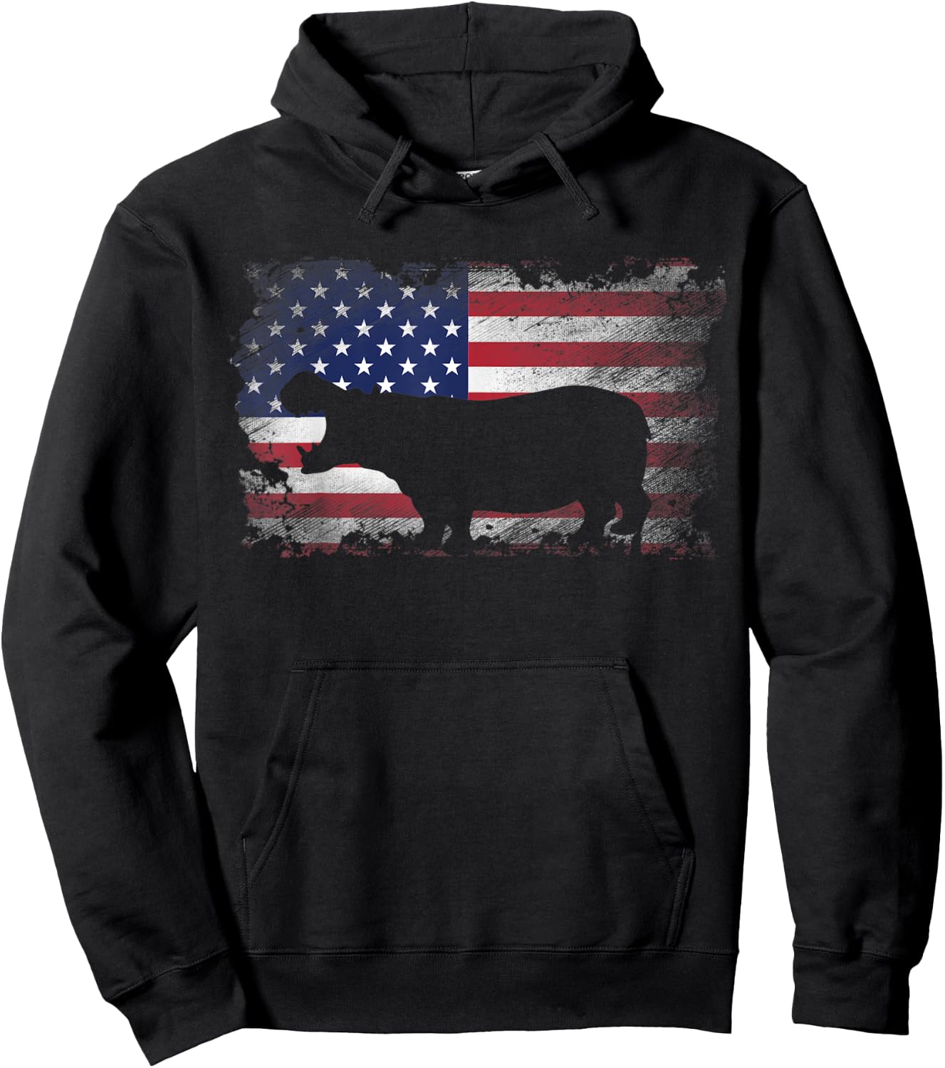 Patriotic Hippo American Flag Cool Wild Animals Lover Kids Men Hoodie - Hoodie | Black